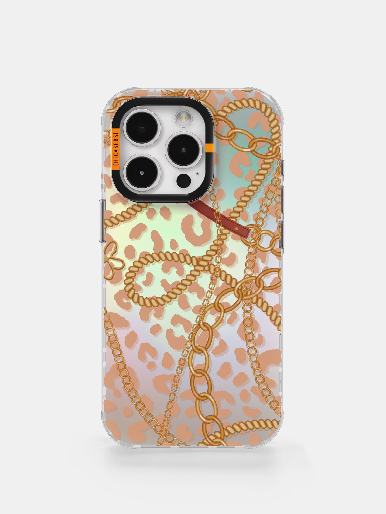 Leopard Print Mirror Case with Chain - Stylish Orange Phone Cover for Women | Perfect for Parties, Travel & Everyday Use