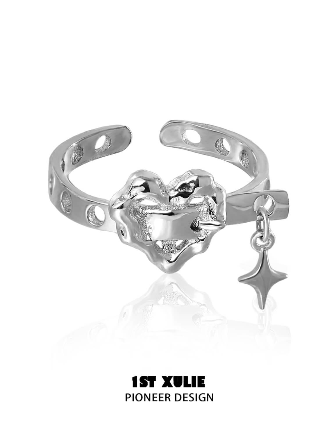Star Trails S925 Sterling Silver Skeleton Heart Ring - Elegant Gothic Jewelry for Women, Perfect for Valentine's Day, Anniversary Gifts & Gothic Fashion Accessories