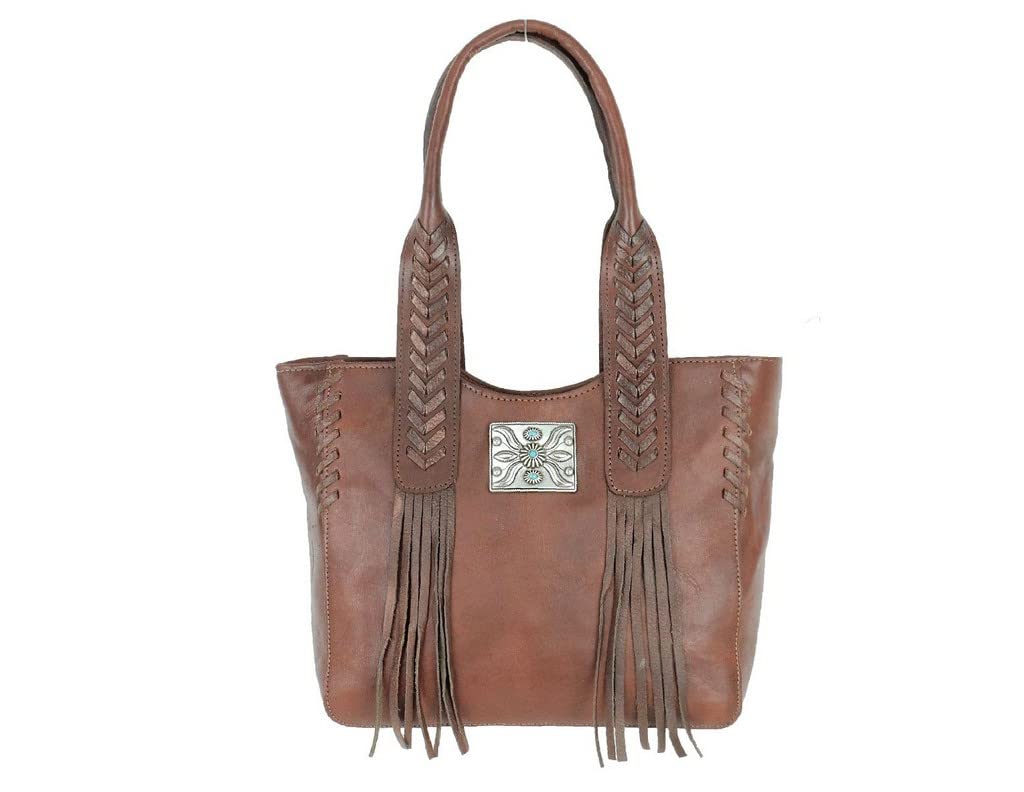 American West Mohave Canyon Small Leather Zip Top Tote Bag - Genuine Brown Leather Handbag for Women - Perfect for Work, Travel & Everyday Use