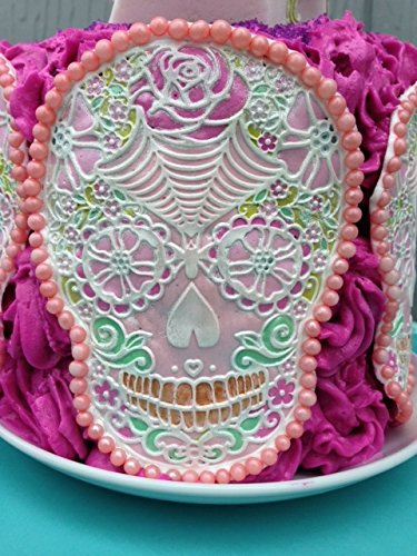 SugarVeil® Edible Flower Skull Mat - Premium Cake Decorating Stencil for Halloween, Dia de los Muertos & Gothic Baking - Perfect for Fondant, Buttercream & Royal Icing Designs