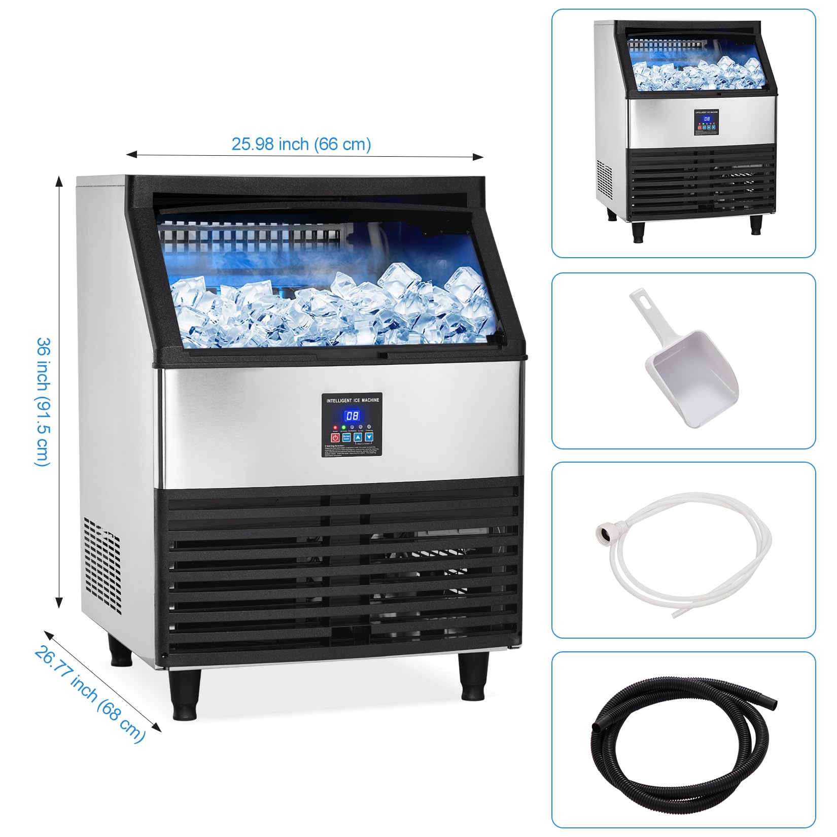 Commercial Ice Maker Machine 300LBS/24H, 26