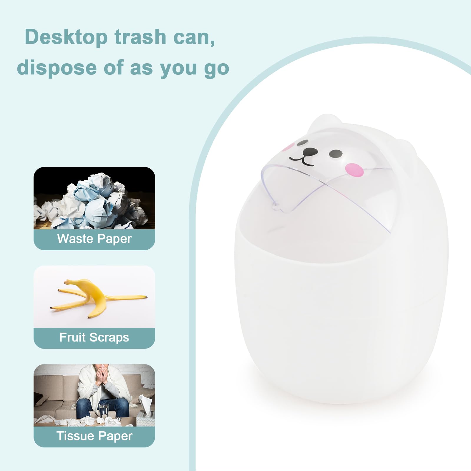 3PCS Mini Trash Can with 200 Trash Bags - Cute Cartoon Animal Small Waste Bin with Swing Lid for Home, Office, Kitchen, Bedroom & Dressing Table - Perfect for Desks, Countertops and Small Spaces
