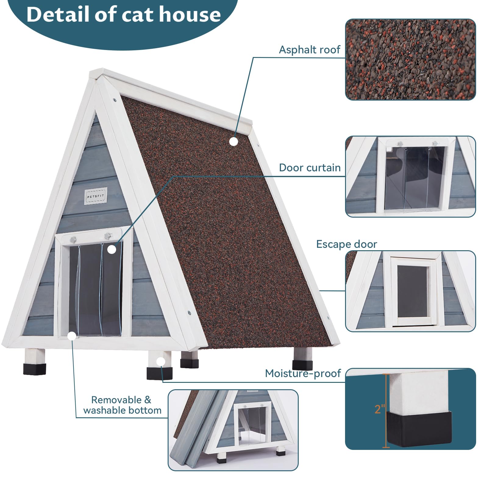 Weatherproof Petsfit Cat House for Indoor & Outdoor Cats - Insulated Feral Cat Shelter with Escape Door for Backyard, Garden & Patio Use