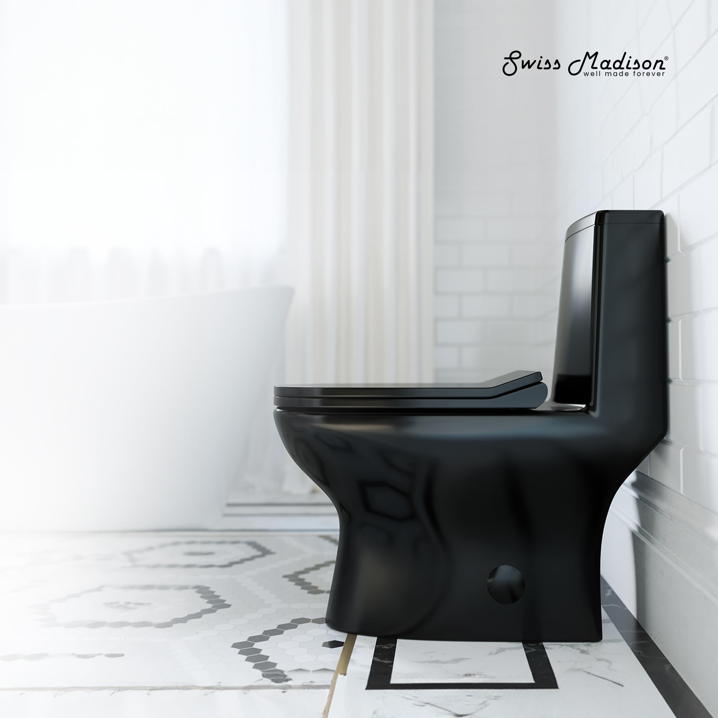 High-Efficiency Ivy One Piece Toilet with Dual Vortex Flush - 1.1/1.6 GPF Water Saving, Glossy Black - Perfect for Modern Bathrooms & Eco-Friendly Homes