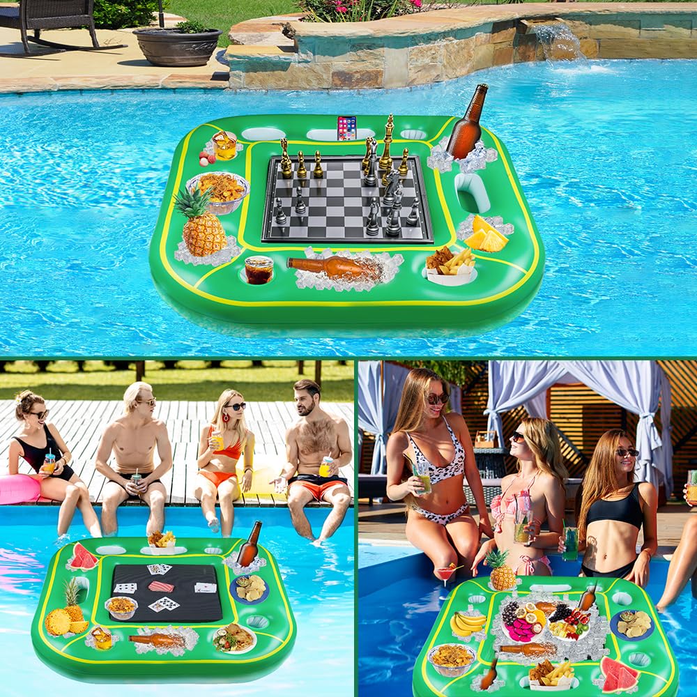 **Digi Floating Pool Games Table for Adults - Durable Foam Pool Accessories, Hot Tub Tray & Inflatable Food Drink Holder - Perfect for Summer Parties, Indoor/Outdoor, Beach & Pool Fun**