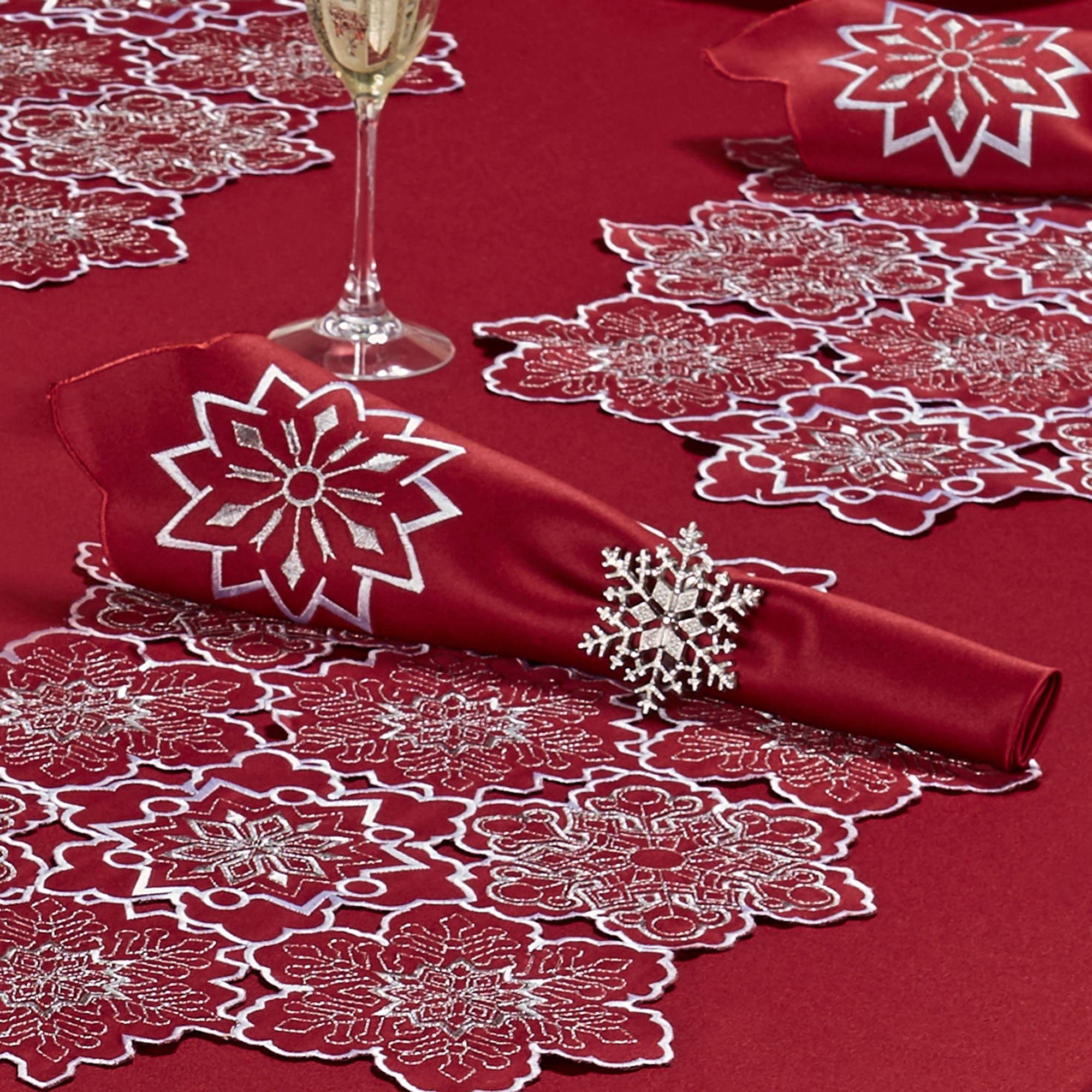 Premium Dark Red Snowflake Napkins - Set of 4 for Holiday Dinner Parties, Christmas Table Decor, and Winter Celebrations