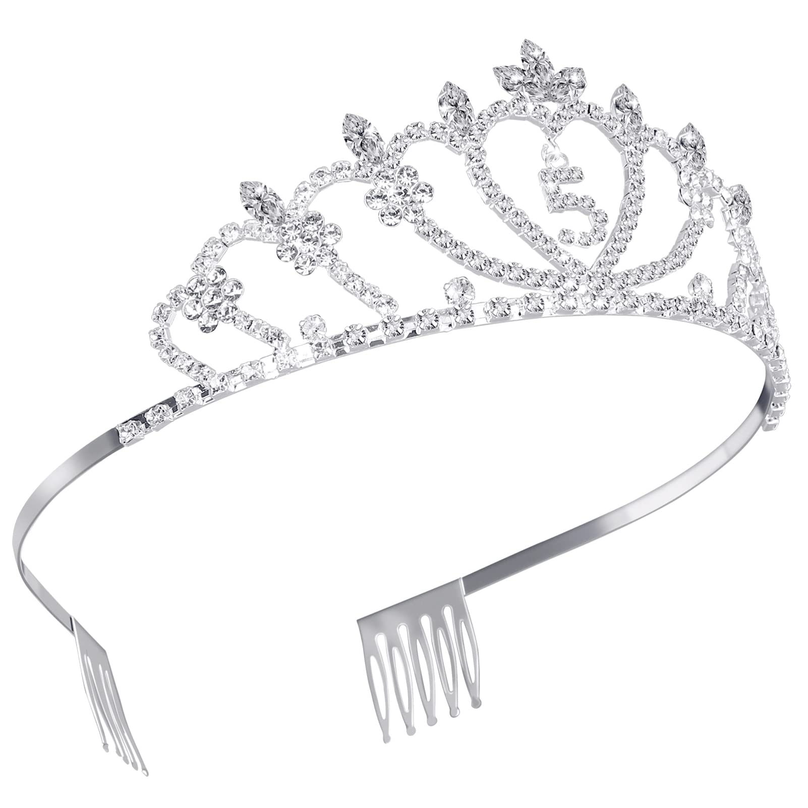 Girls 5th Birthday Crown Tiara - Crystal Rhinestone Princess Headband for 5 Year Old Girls | Happy Birthday Party Accessory | 1 Count Metal Tiara for Birthday Celebrations, Photo Shoots & Special Occasions