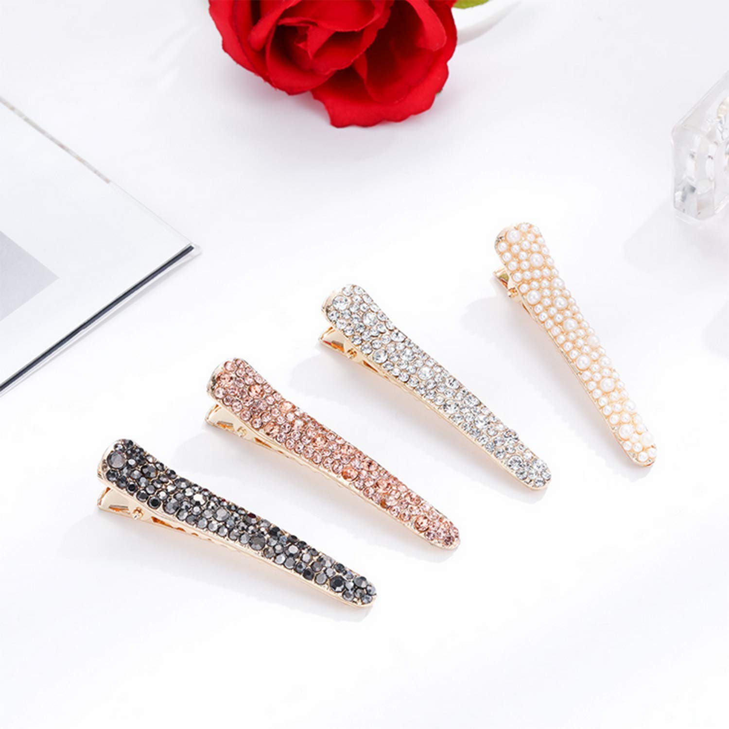 12Pcs Rhinestone Pearl Alligator Hair Clips for Women & Girls - Elegant Duckbill Hairpins for Parties, Weddings & Daily Hair Accessories