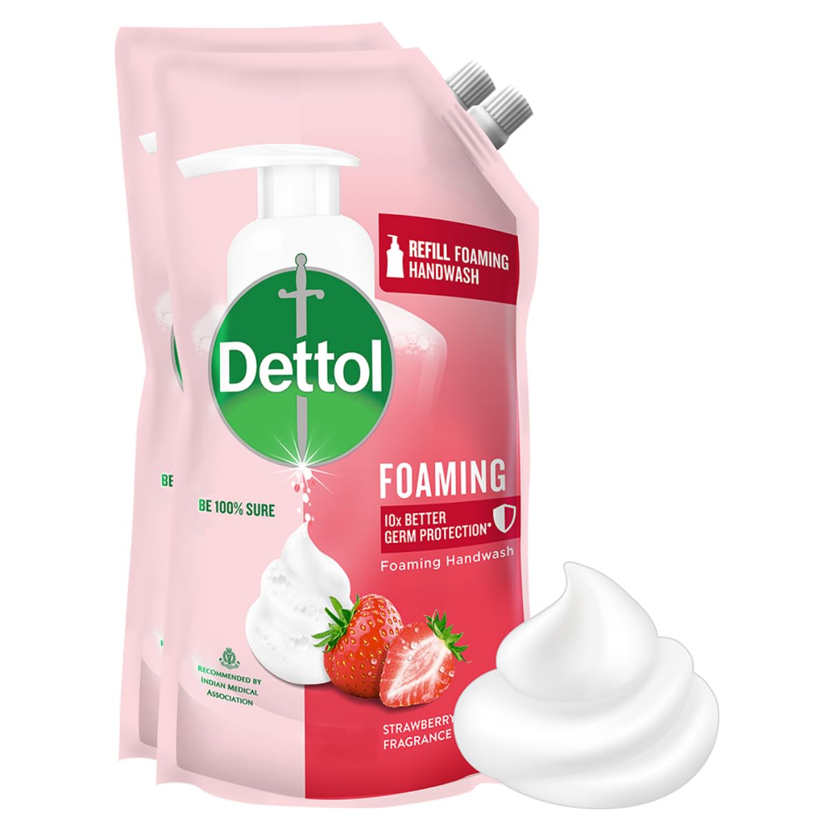 Dettol Foaming Hand Wash Refill - Strawberry Scent, 700ml (Pack of 2) | Antibacterial Rich Foam | Moisturizing & Gentle on Skin | Perfect for Home, Office & Travel Use