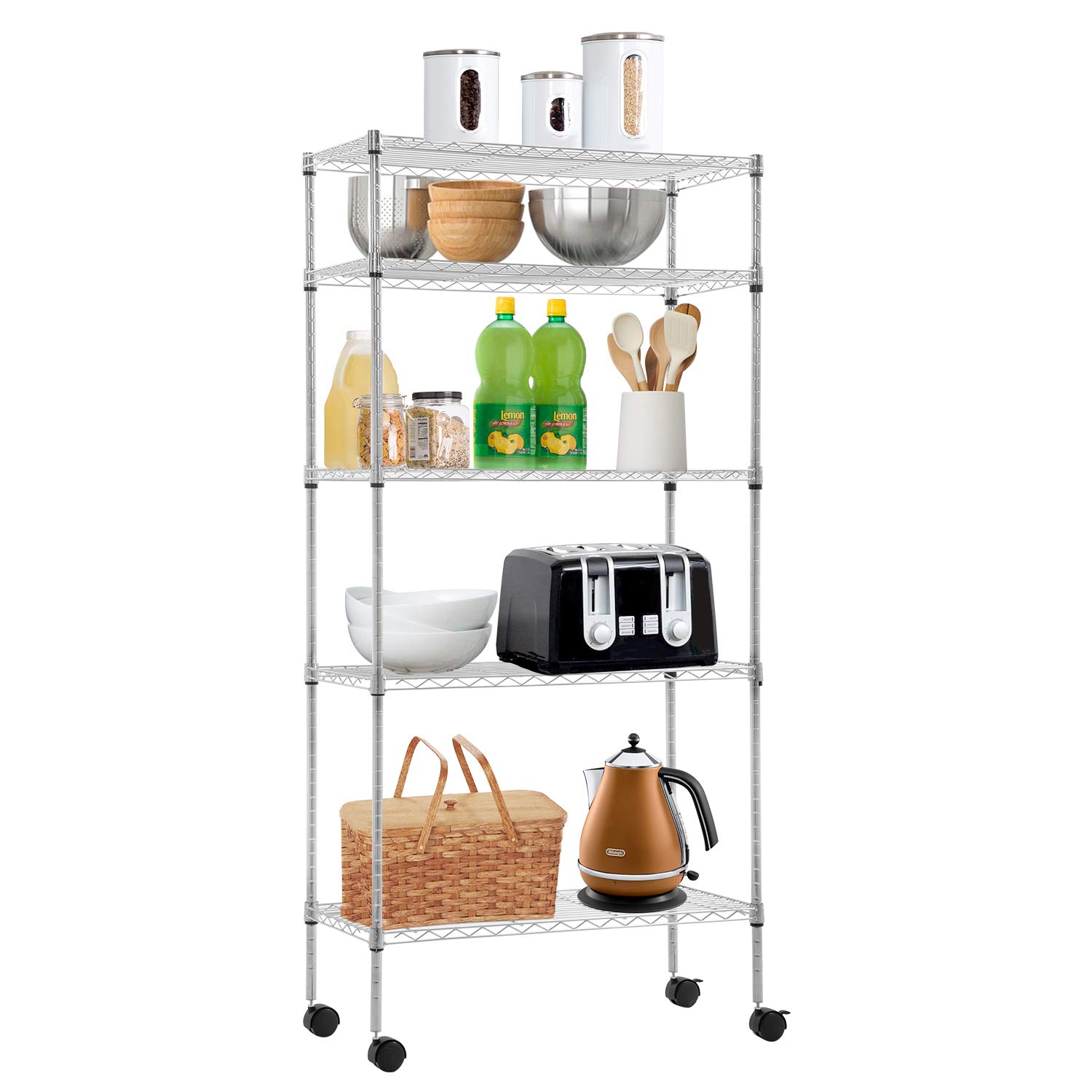 750 LBS Capacity 5-Tier Chrome Wire Shelving Unit - 14