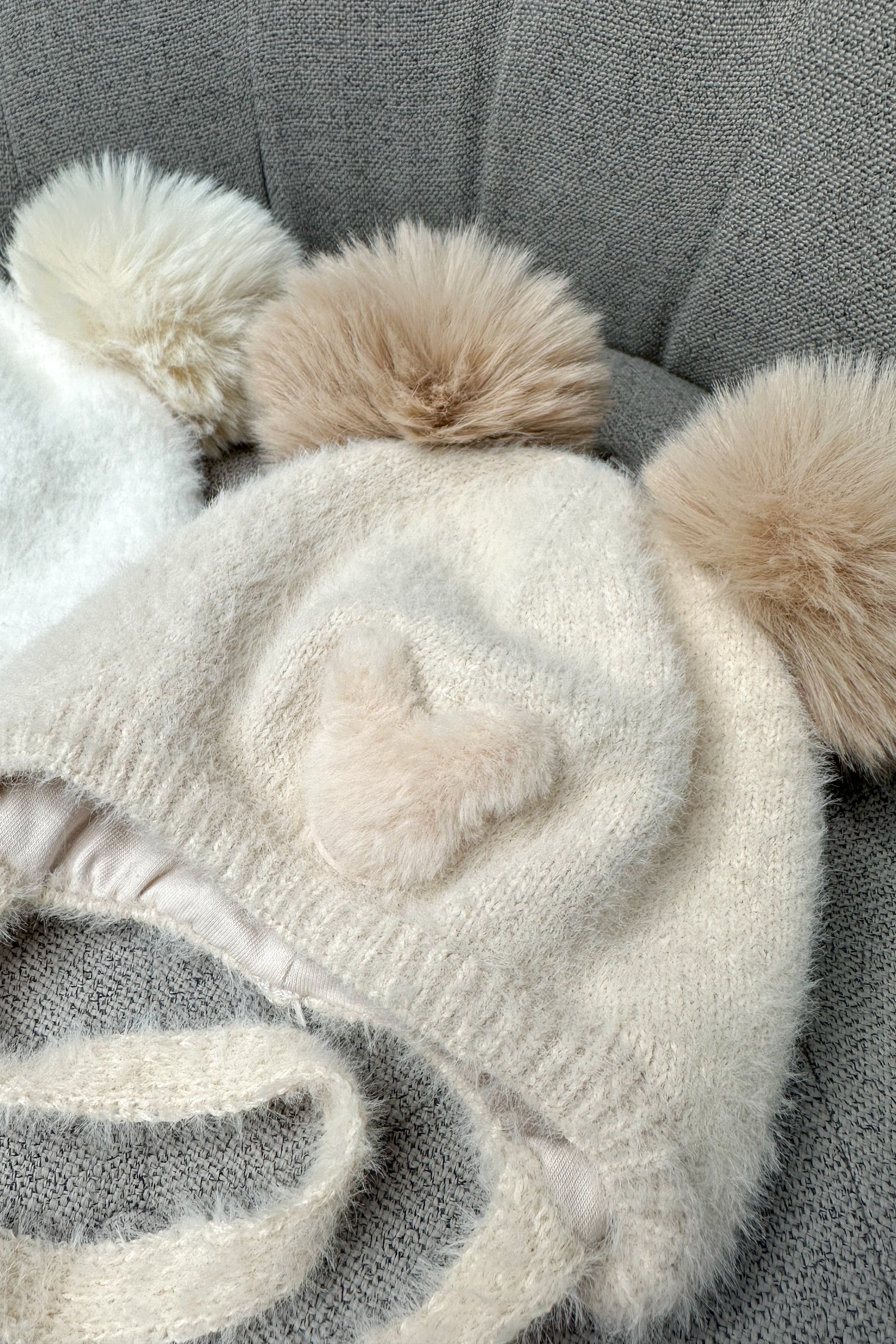 Soft Ivory Cashmere Bear Pom Pom Hat - Cozy Winter Beanie for Women & Girls - Perfect for Cold Weather, Outdoor Activities & Fashion Accessories