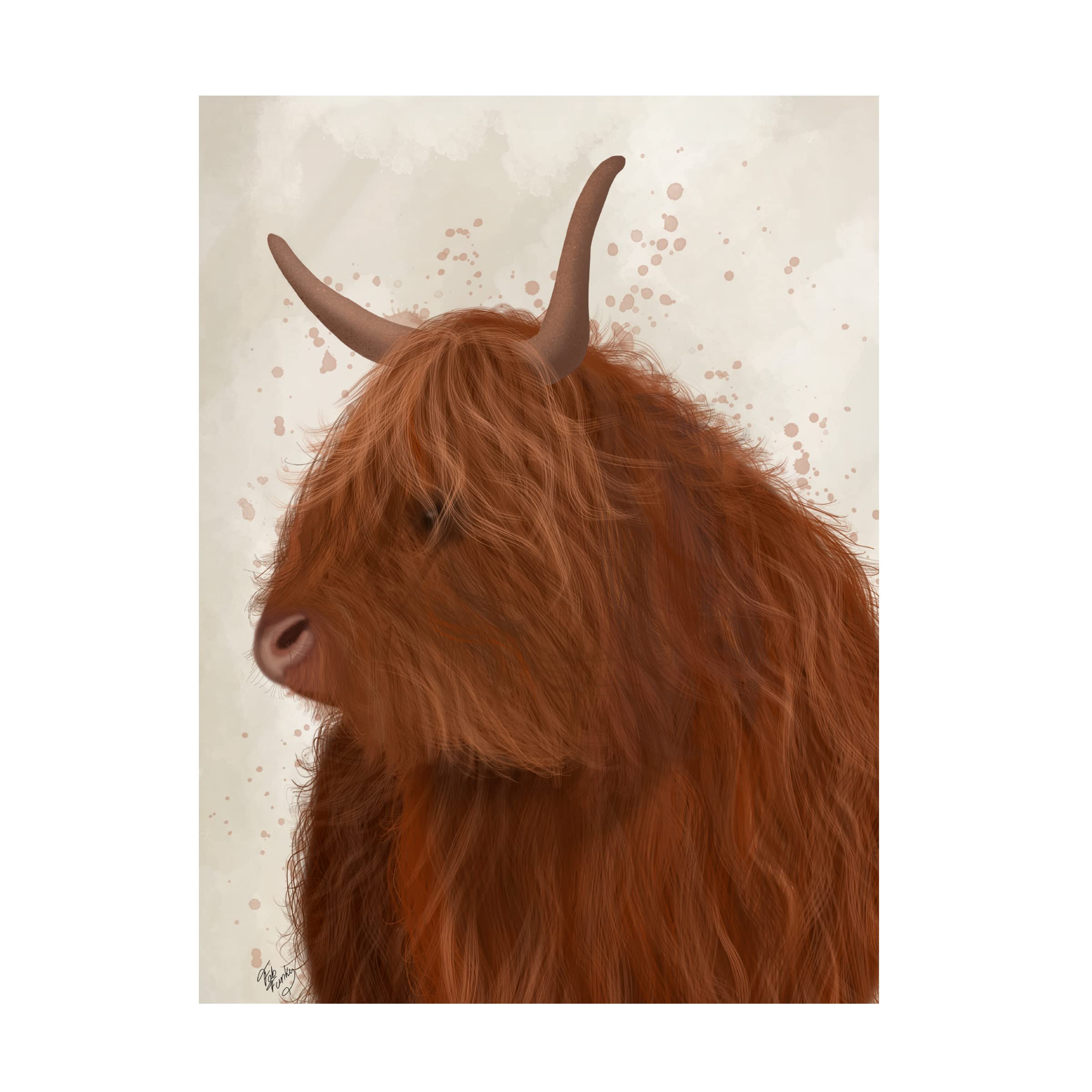 Fab Funky Highland Cow 4-Piece Canvas Wall Art Set - Modern Farmhouse Decor for Living Room, Bedroom & Office - Handmade Animal Portrait Painting Collection