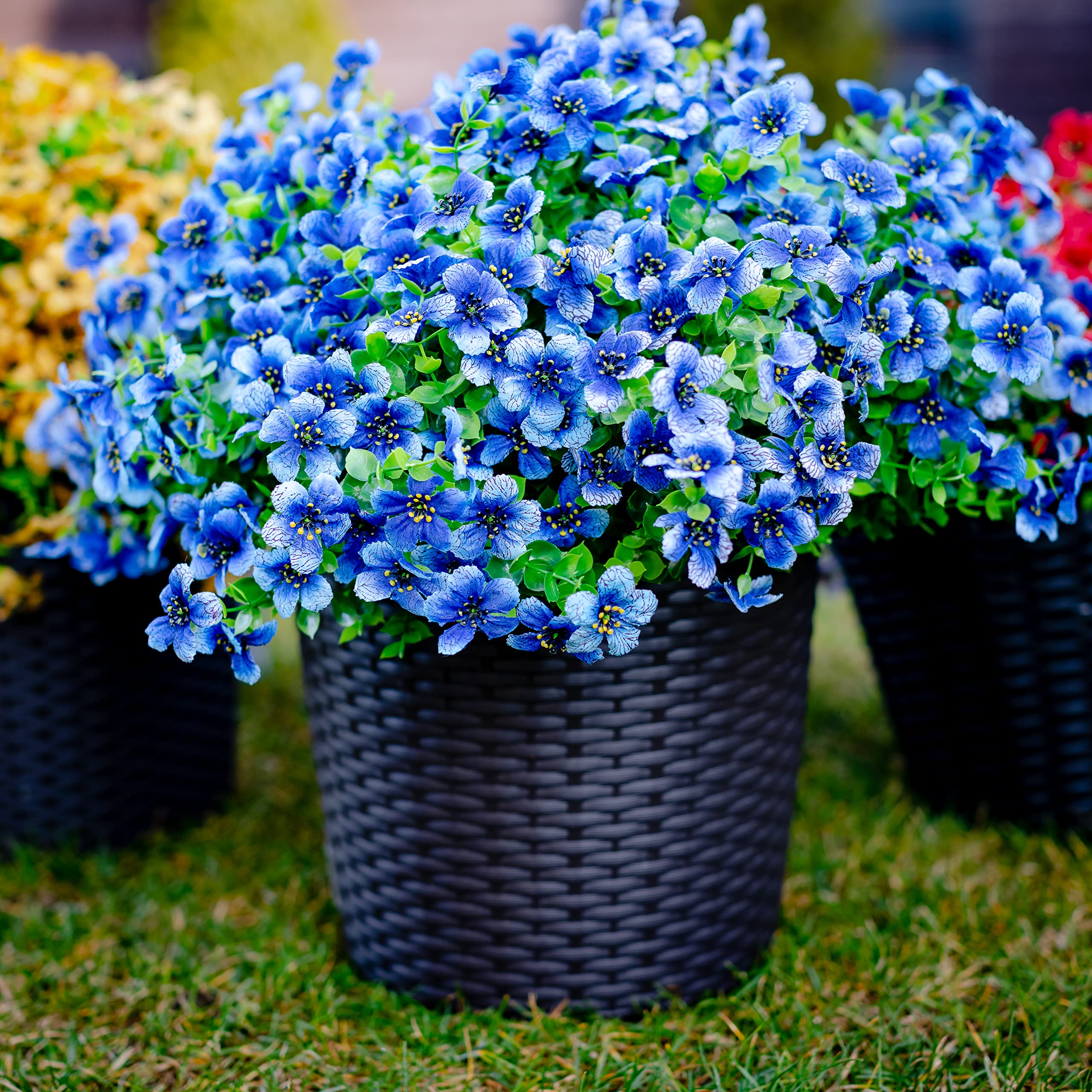 16 Bundles Artificial Outdoor Flowers - Faux Boxwood Greenery Shrubs, No Fade Plastic Plants for Fall Farmhouse Decor, Garden & Patio Landscaping (Blue) | Perfect for Porch, Wedding, and Home Decoration