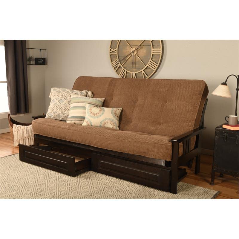 Kodiak Queen-Size Futon Mattress with Mocha Brown Fabric Cover - Comfortable Foam Sofa Bed for Small Spaces, Guest Rooms & Dorm Living