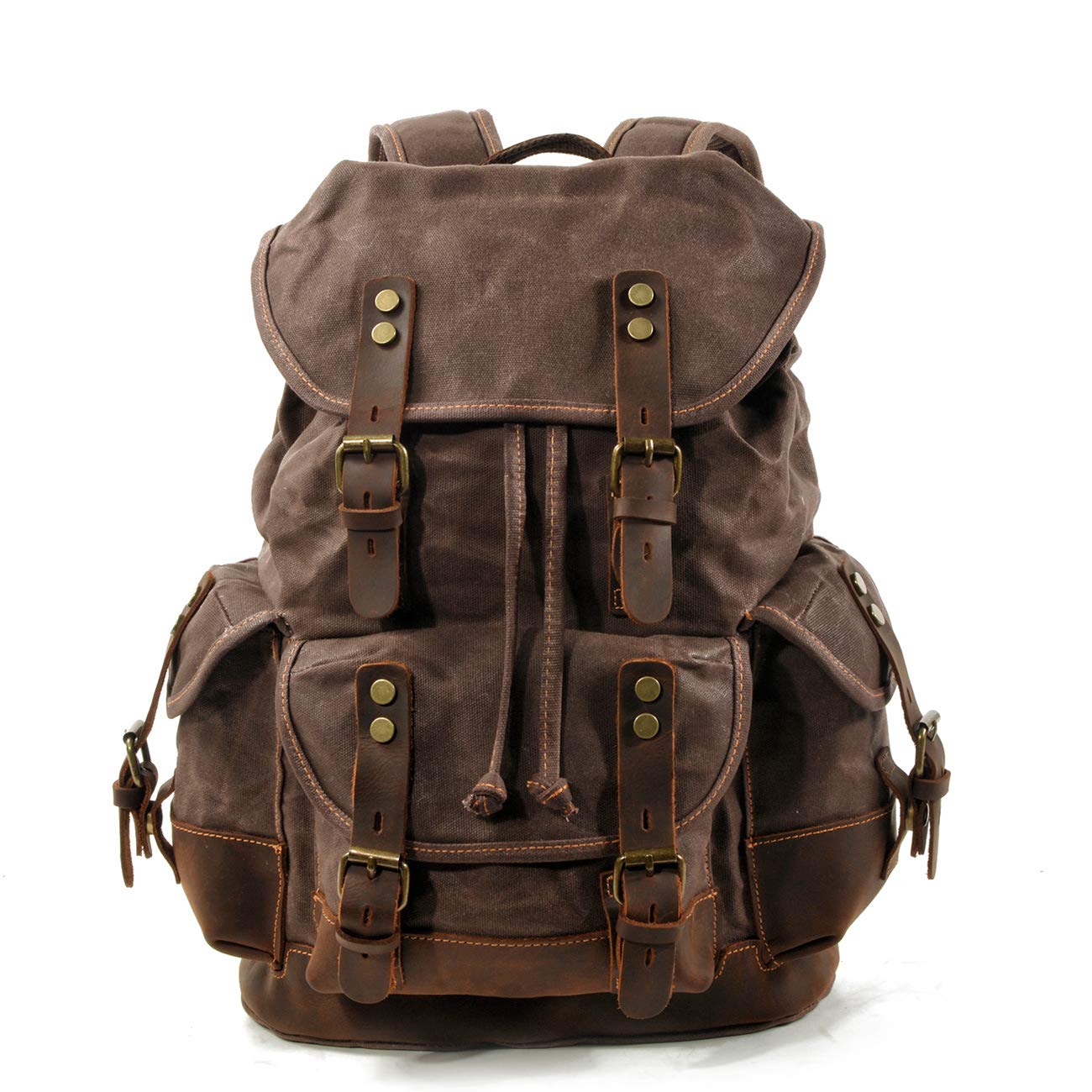 Waterproof Backpack for Outdoor Travel & Hiking - Large Capacity Durable Canvas Backpack with Leather Stitching - Perfect for School, College, Camping & Daily Commute (Black)