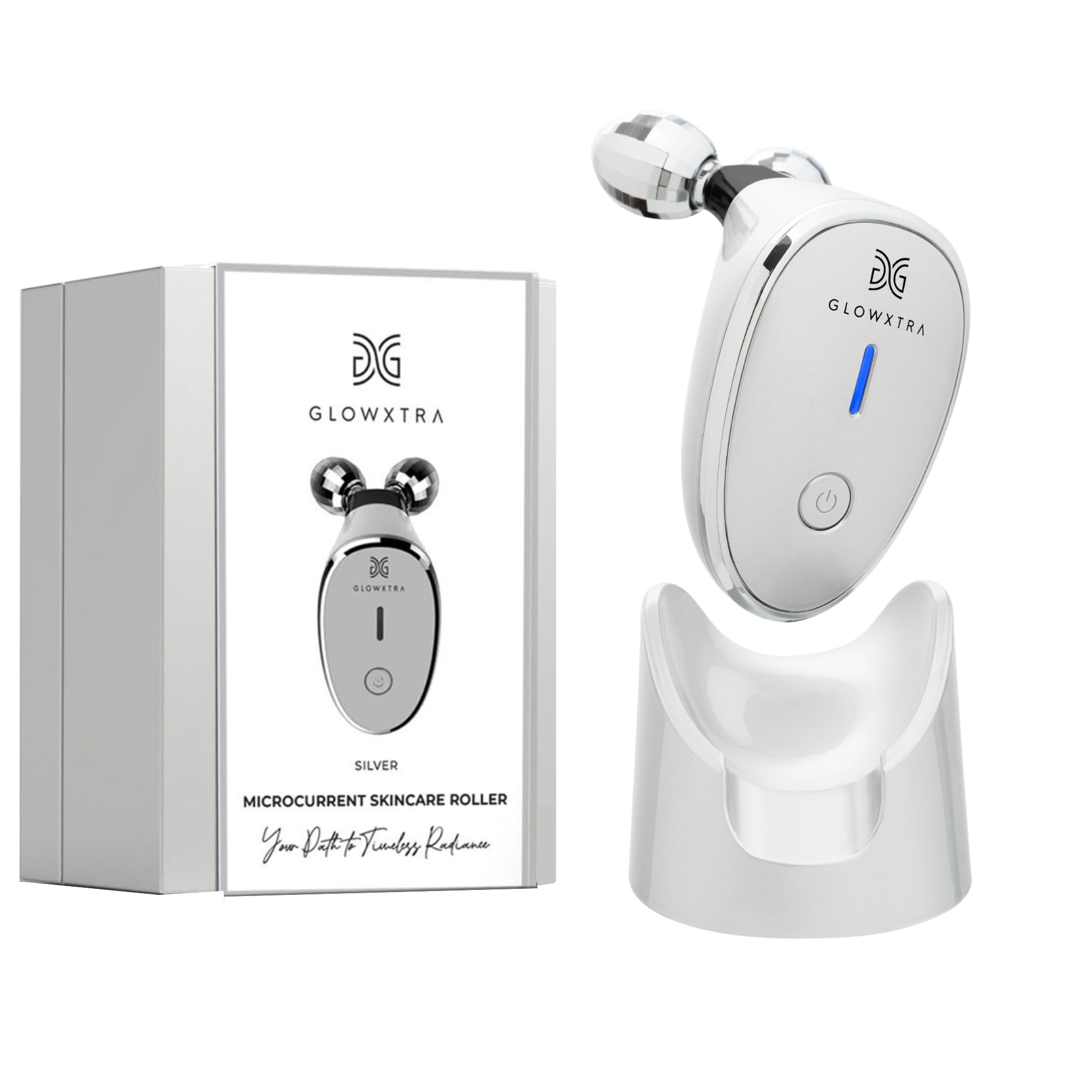 Premium Microcurrent Roller: 5-in-1 Facial & Body Massager for Skin Tightening & Rejuvenation - Anti-Aging Skincare Device - Perfect Gift for Women - Available in Silver, Rose Gold & Champagne - Use for Home Spa, Wrinkle Reduction & Lymphatic Drainage