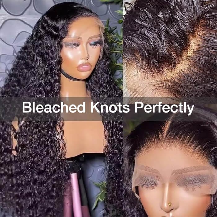 13x6 Deep Wave Lace Front Wigs Human Hair - Pre Plucked & Bleached HD Lace Frontal Wig with Baby Hair - 180% Density 28 Inch Natural Black Curly Hair for Women - Perfect for Daily Wear, Cosplay & Special Occasions