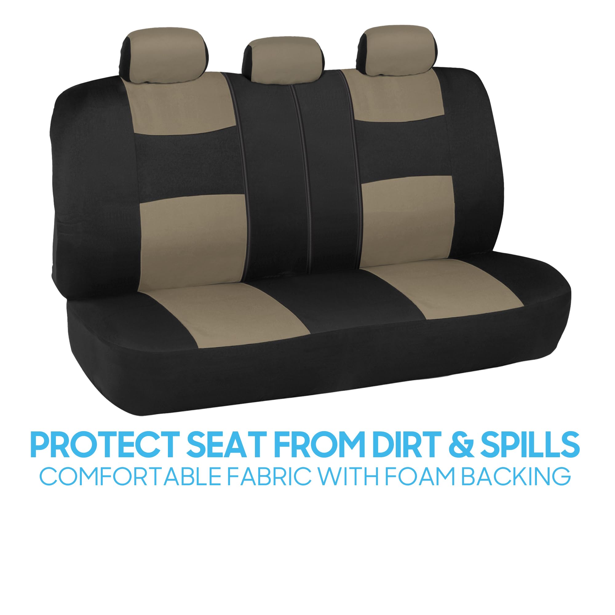 BDK PolyPro Full Set Car Seat Covers - Beige on Black Split Bench Design for Front & Rear Seats | Universal Fit for Cars, Trucks, Vans & SUVs | Easy Installation | Perfect for Daily Commute, Road Trips & Family Protection