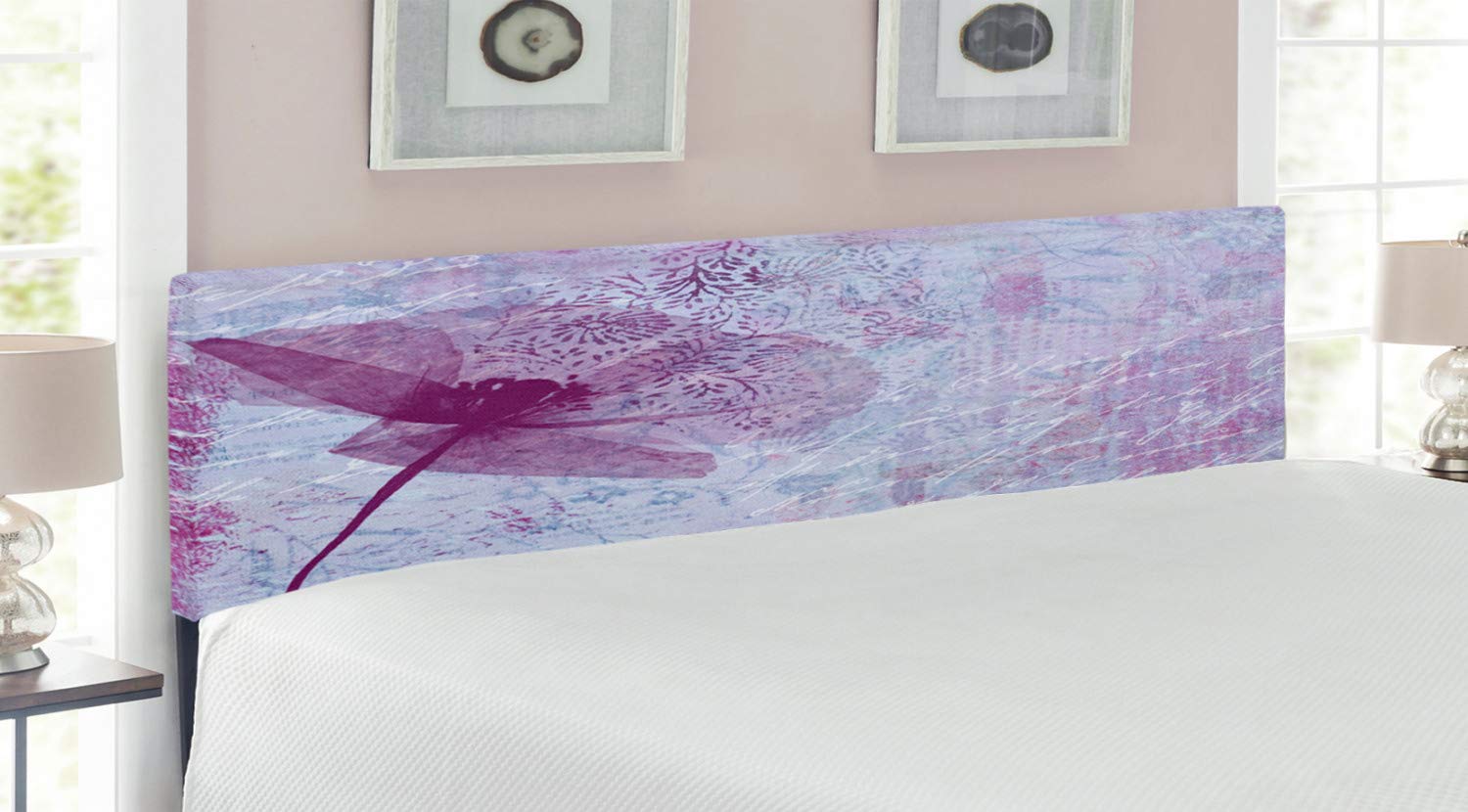 Ambesonne Poppy Flower Headboard - Vintage Floral Upholstered Metal Bed Headboard with Memory Foam, King Size, Lilac - Romantic Poppy Artwork with Poetry Pattern - Perfect for Master Bedroom, Guest Room & Bohemian Decor