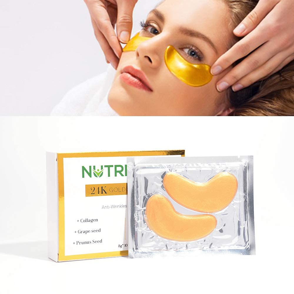 24K Gold Collagen Under Eye Patches - Anti-Aging Eye Mask Treatment for Puffy Eyes, Dark Circles & Wrinkles (10 Pairs) | Hydrating & Brightening Eye Care for Day & Night Use