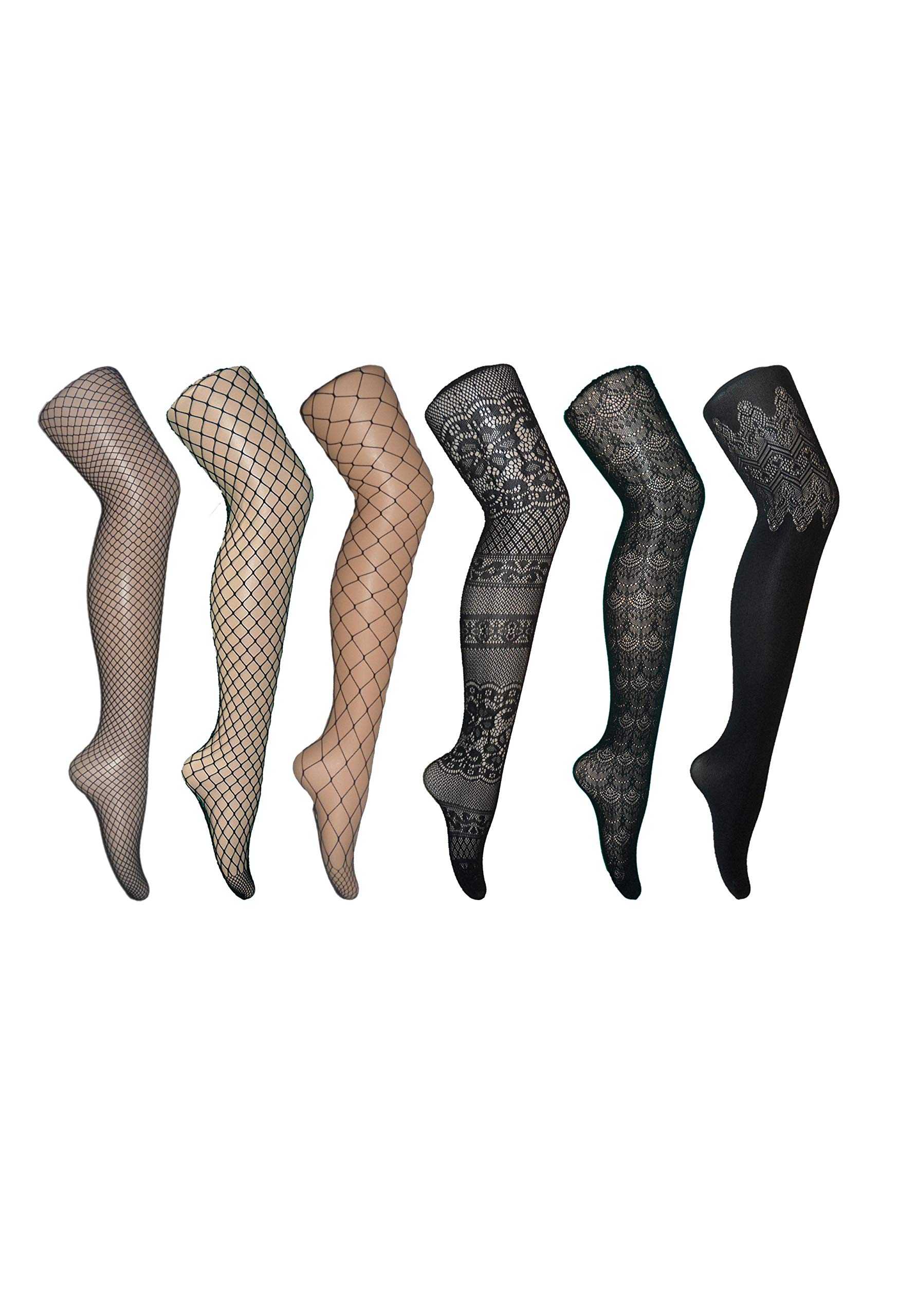 Tronjori Women's Sexy Fishnet Tights - Jacquard Pattern Lace Stockings Pantyhose (6-Pack) | Perfect for Date Night, Halloween Costumes & Fashion Outfits
