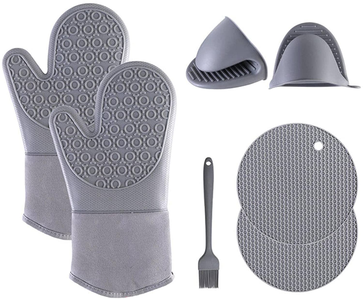 Heat Resistant Oven Mitts and Pot Holders Set - Non-Slip Kitchen Gloves with Soft Lining for Baking, Cooking, Grilling - 7 Piece Kitchen Accessory Set (Color Options) - Perfect for Home Chefs, BBQ, and Holiday Baking