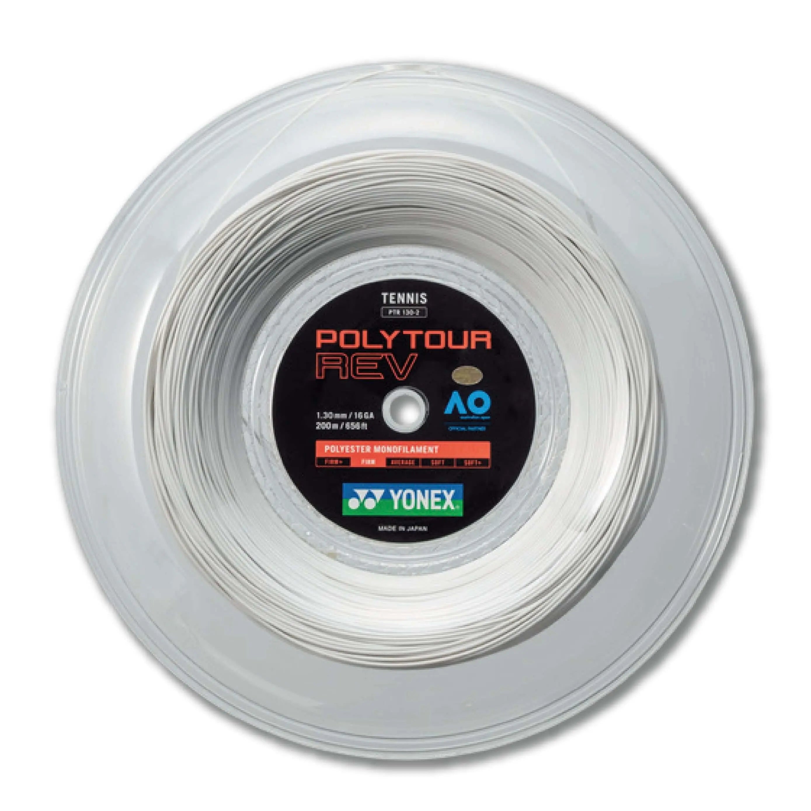 Yonex Polytour Rev 130 Tennis String Reel - 16 Gauge, 200m White String | Professional Tennis Racket Stringing for Tournament Play