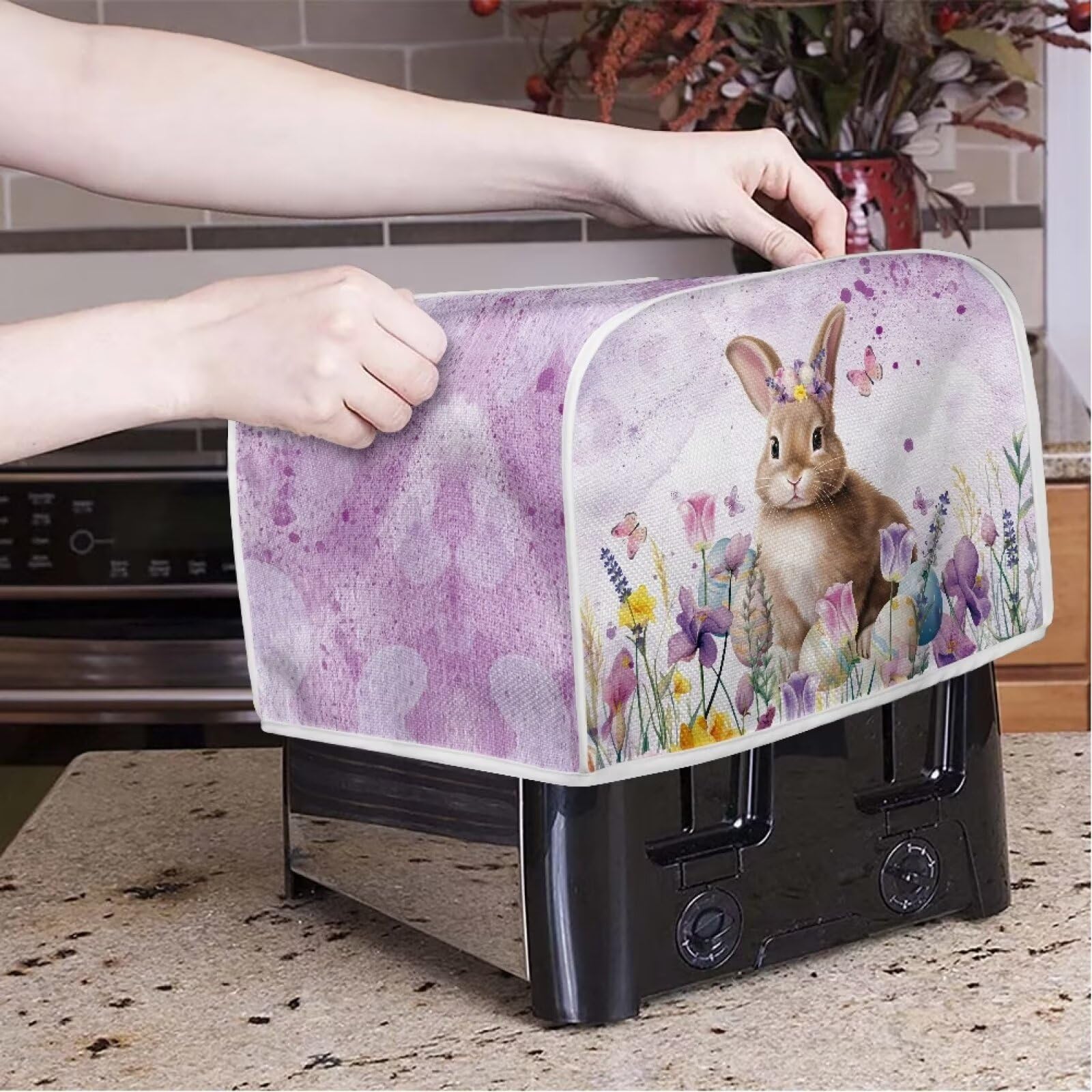 Easter Bunny Toaster Cover 2 Slice - Waterproof & Dustproof Kitchen Toaster Cover with Top Hook - Cute Easter Decor for Kitchen Accessories - Perfect for Easter Brunch & Holiday Home Decor