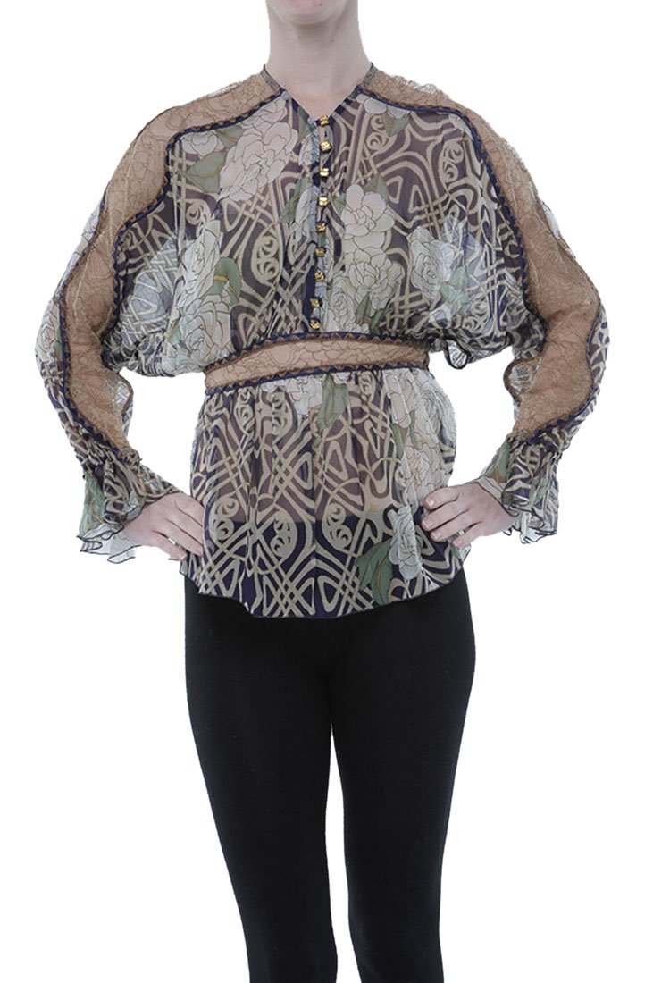 Roberto Cavalli Women's Multicolor Sheer Blouse Shirt - Perfect for Evening Parties, Date Nights & Special Occasions