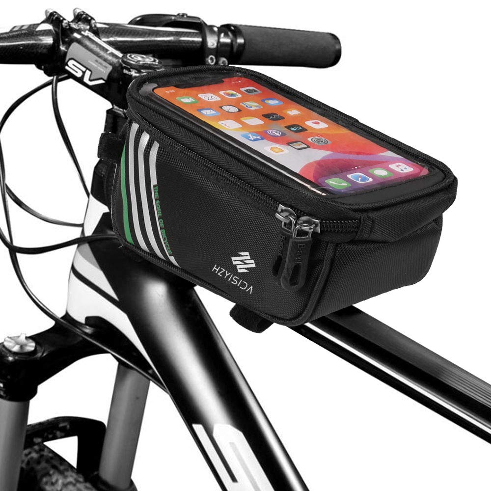 Waterproof Bike Frame Bag - Cycling Handlebar Top Tube Phone Pouch for iPhone 16/15/14/13/12/11 Pro Max, Samsung Galaxy, Google Pixel - Perfect for Mountain Biking & Commuting (Black)