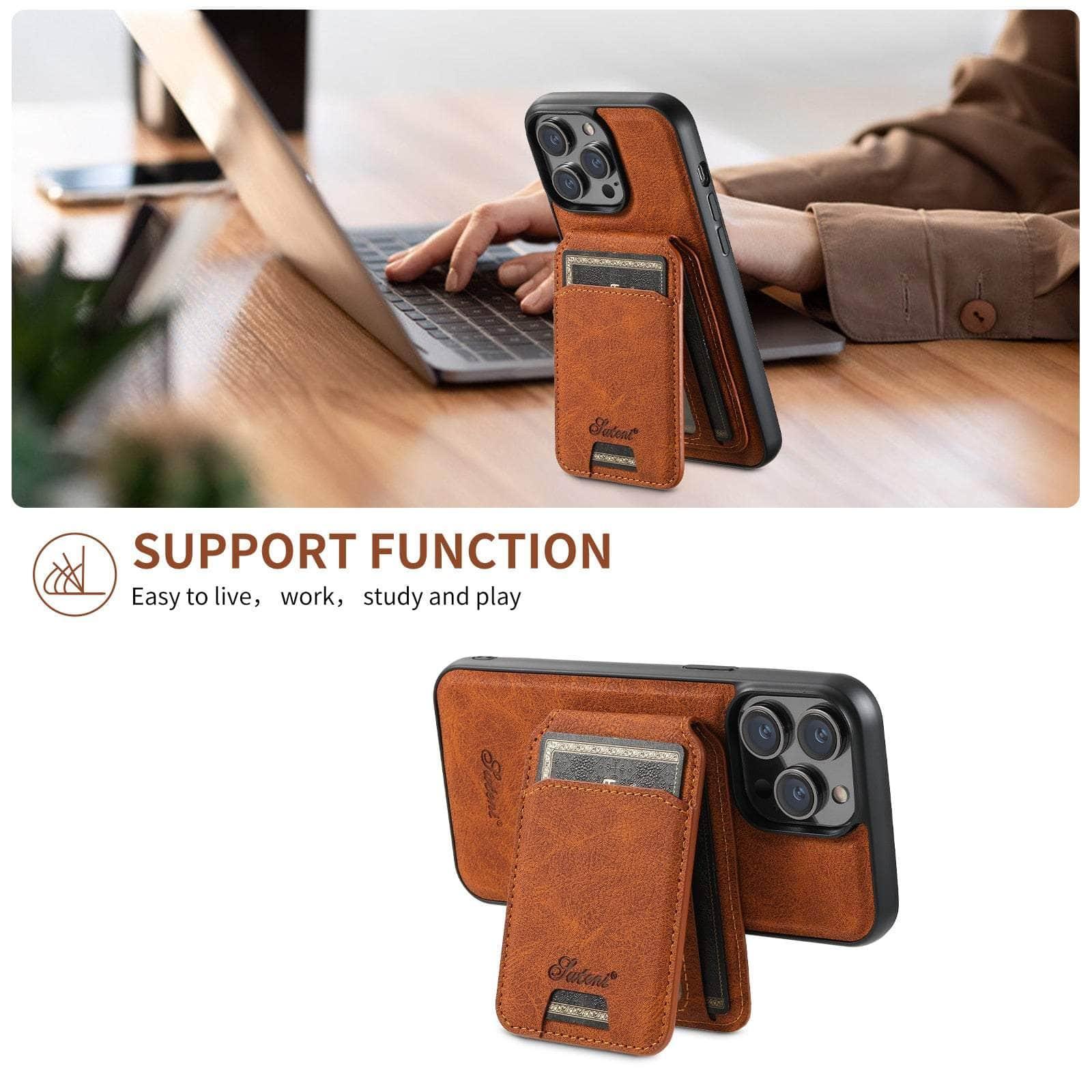 Magnetic Leather Card Case for iPhone 15 - Slim Wallet with RFID Protection | Perfect for Everyday Carry, Travel & Business Use
