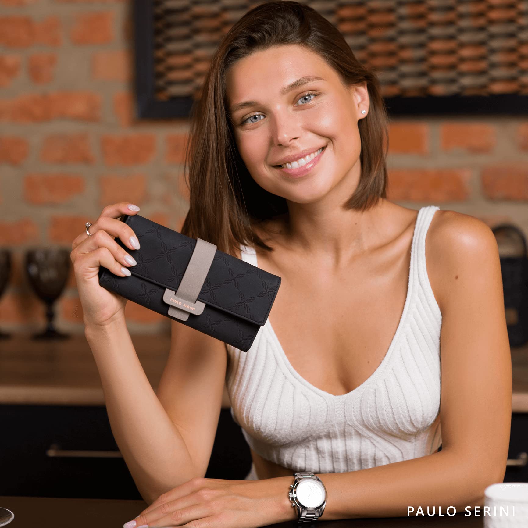 PAULO SERINI® Vegan Leather Wallet for Women - Slim RFID Blocking Card Holder with Coin Purse & Wrist Strap - Fashionable Wristlet Clutch (9 Colors) - Perfect for Everyday Use, Travel & Birthday Gifts