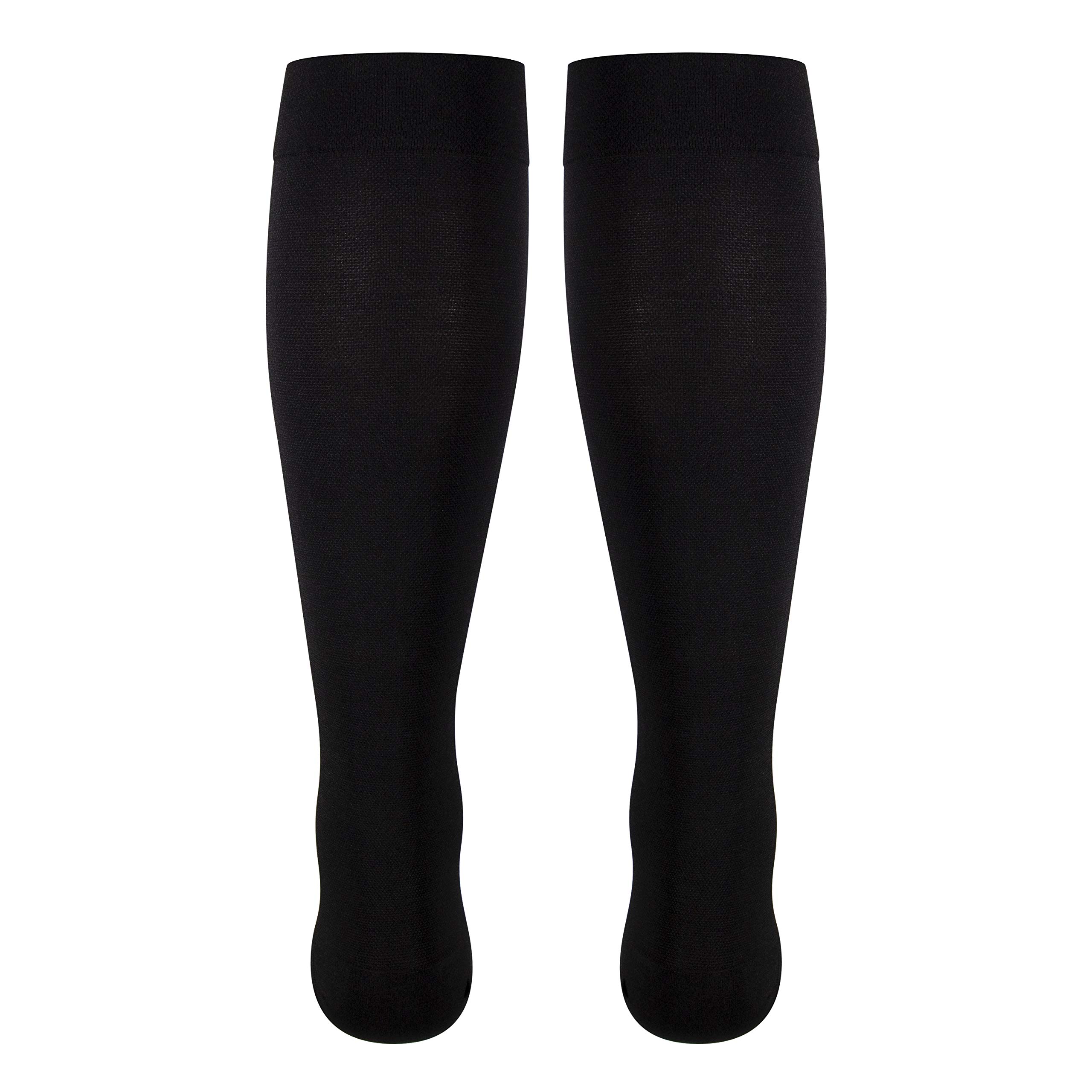 NuVein 20-30 mmHg Medical Compression Stockings for Women & Men - Knee High Open Toe Support Socks - Large Size in Black - Ideal for Varicose Veins, Edema, Travel & Post-Surgery Recovery
