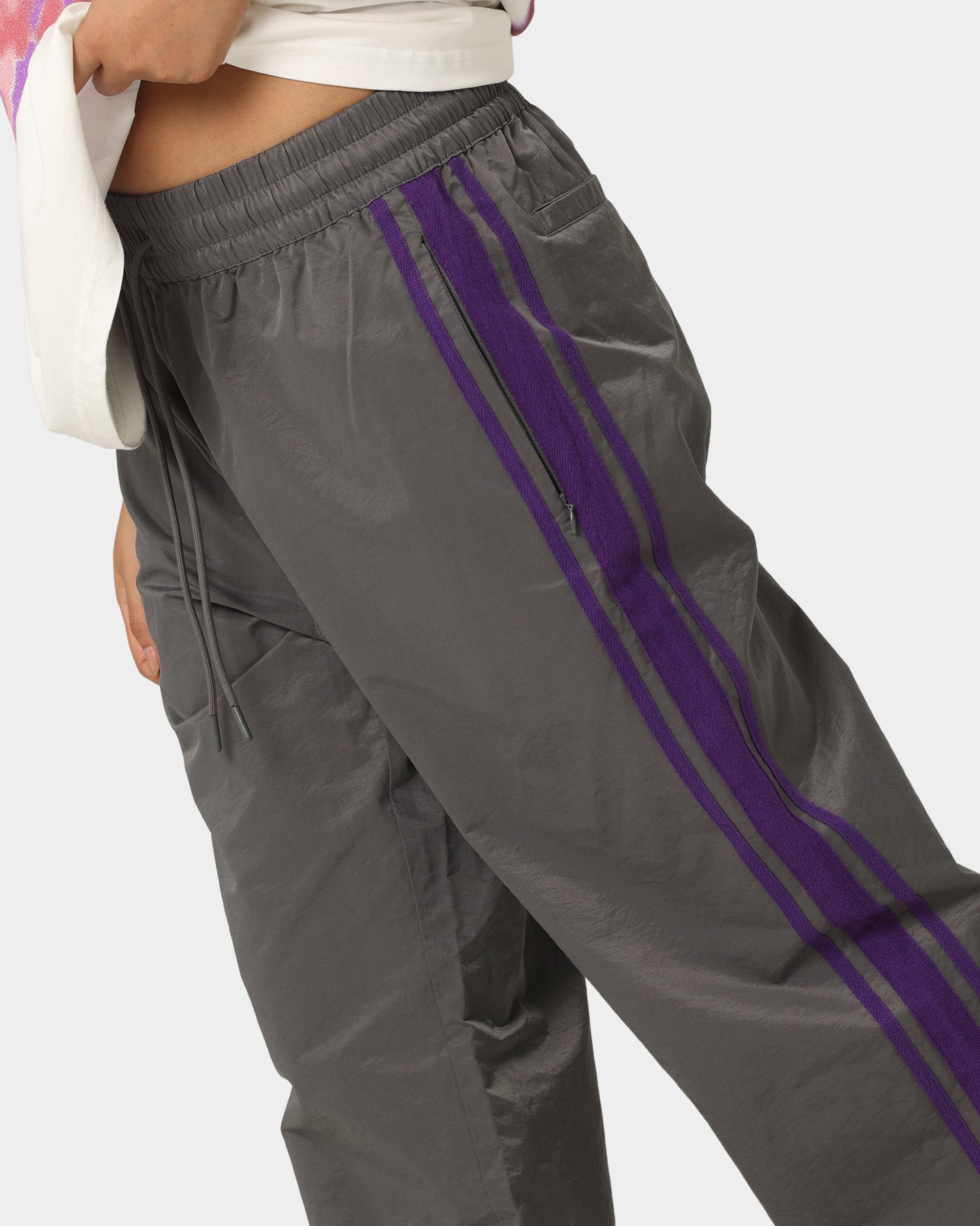 404 Racer Trackpant Charcoal/Purple - Men's Athletic Joggers for Running, Gym & Casual Wear - High-Performance Workout Pants with Moisture-Wicking Fabric