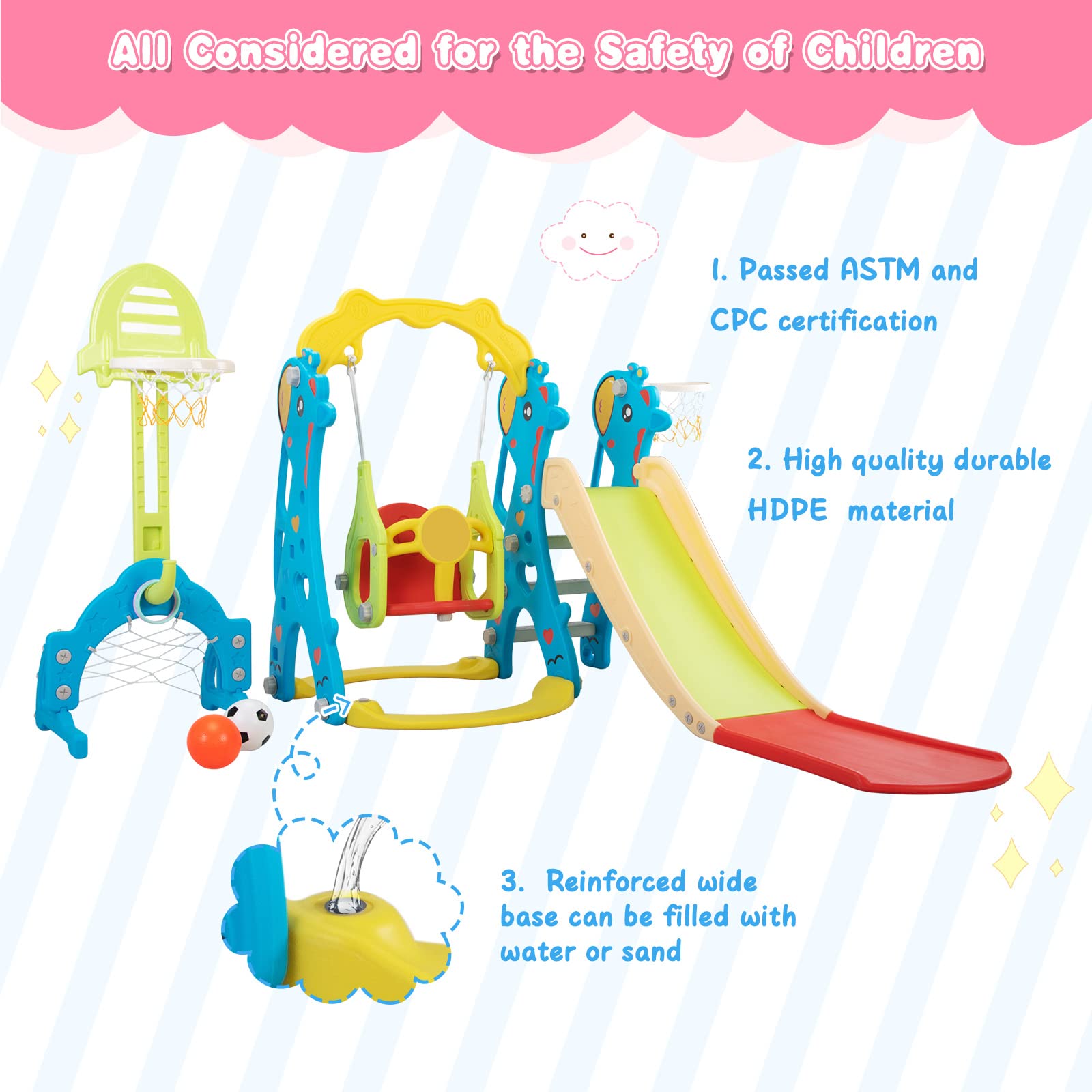 6-in-1 Toddler Slide and Swing Set - Indoor/Outdoor Freestanding Playground with Basketball Hoop for Kids Ages 3-12 | Backyard Slide & Climber for Toddlers & Children | Perfect for Home Playgrounds, Daycares, and Outdoor Family Fun