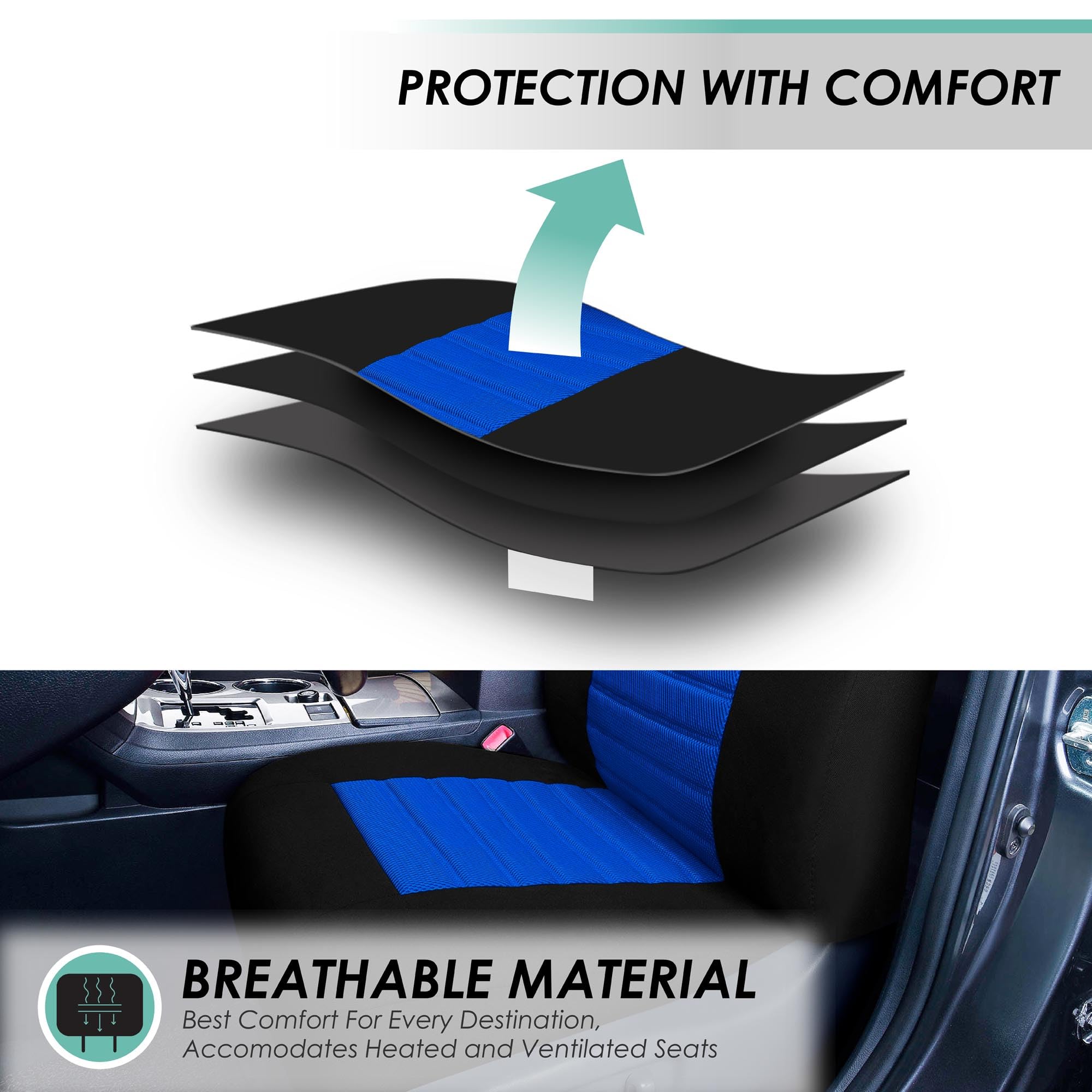 TLH 3D Air Mesh Car Seat Covers - Front, Blue & Airbag Safe for Cars, SUVs, Trucks - Stay Cool Driving