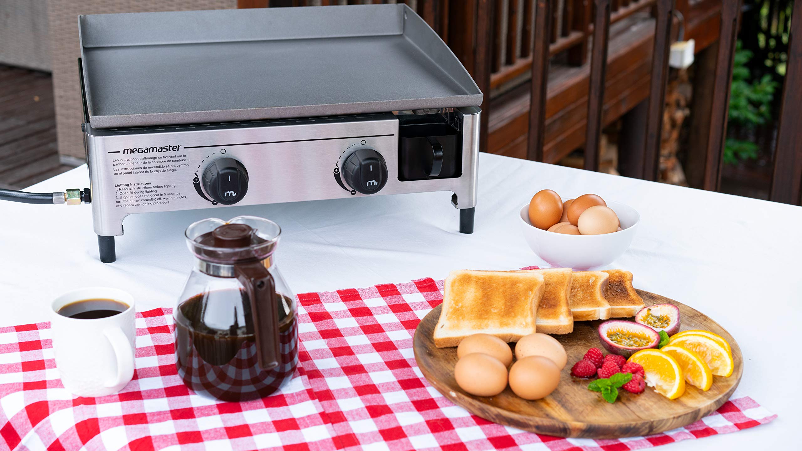 Megamaster 2-Burner Portable Gas Griddle - 18,000 BTU Outdoor Cooking Griddle with 302.8 SQ in Surface - Compact Tabletop Propane Griddle for Camping, BBQs, Tailgating & Backyard Parties (Model 820-0054F) | Perfect for RV Trips, Picnics & Outdoor Family Gatherings