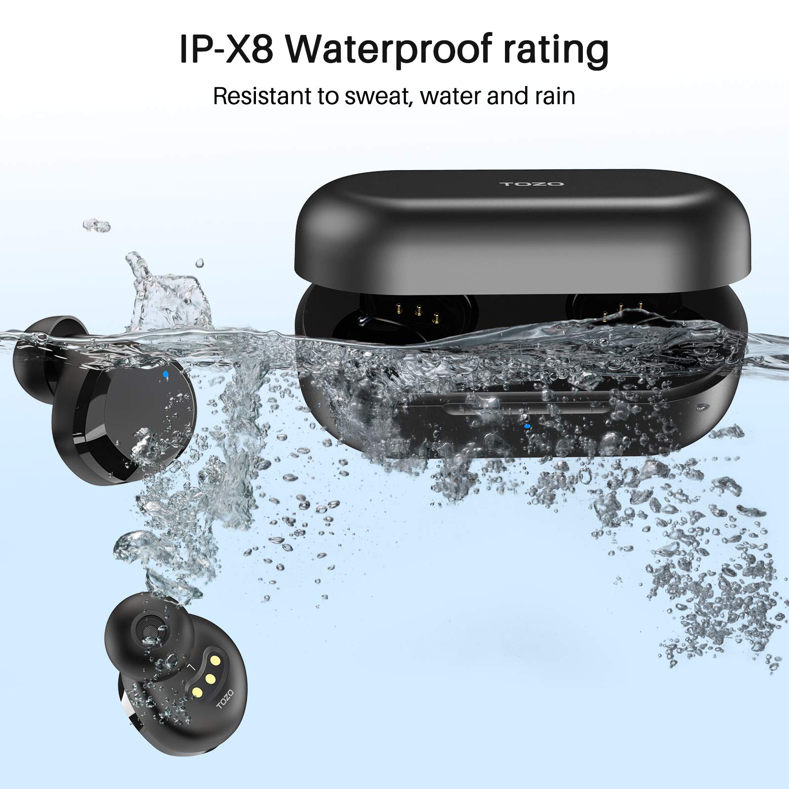TOZO T12 Wireless Earbuds Bluetooth 5.3 - Premium Sound, Touch Control, LED Display, Wireless Charging Case (Black) | Noise Cancelling Headphones for Workout, Running, Travel & Daily Use