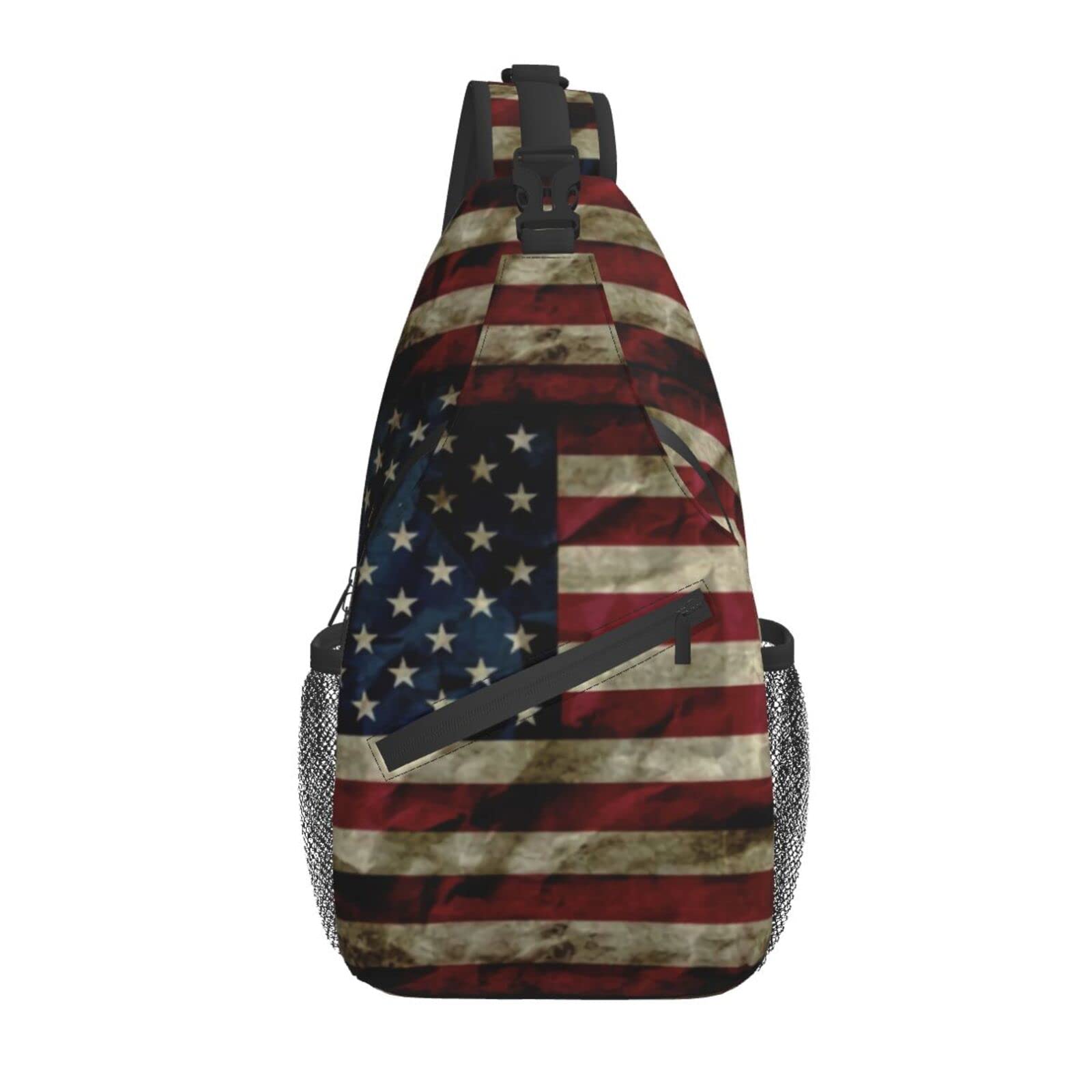 RIUARA Vintage American Flag Crossbody Sling Backpack - Unisex Shoulder Bag for Travel, Hiking & Daily Use - Compact Chest Bag & Daypack for Men & Women - Perfect for Outdoor Adventures, Commuting & Casual Wear