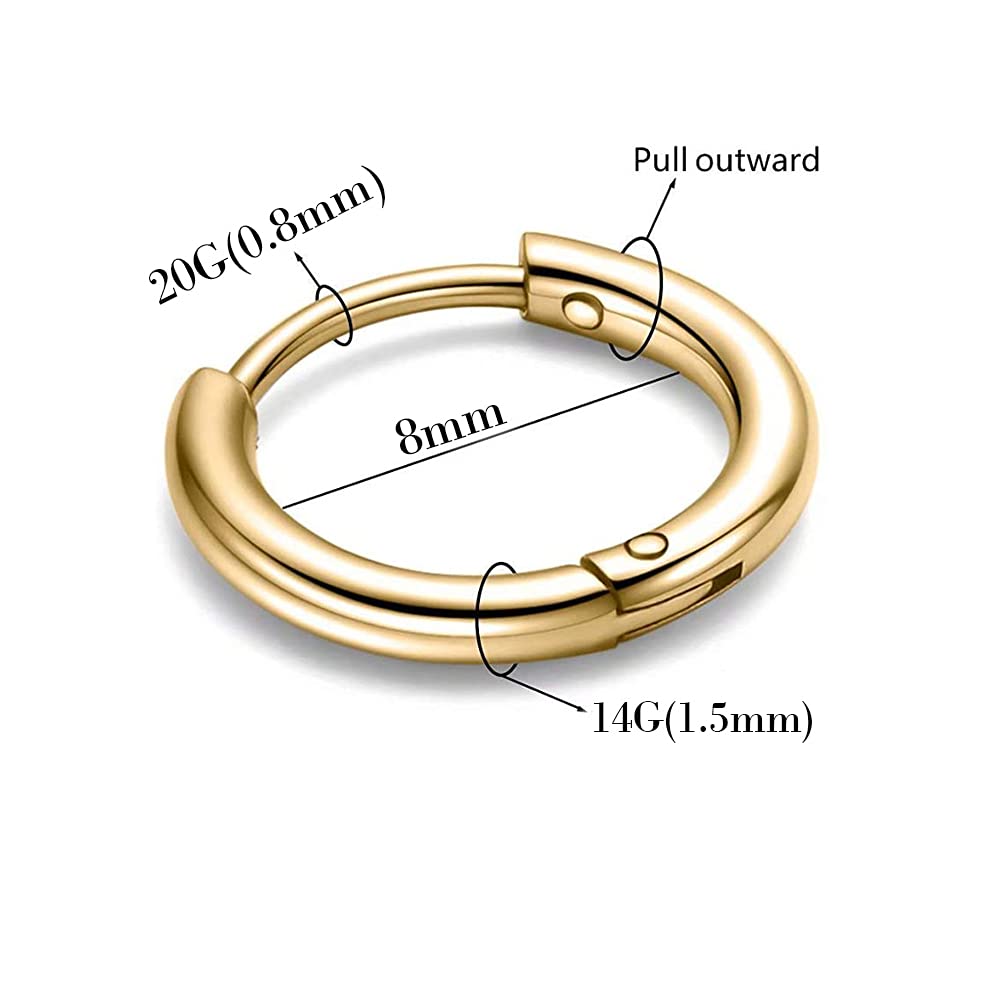 Hypoallergenic 316L Stainless Steel Huggie Hoop Earrings - 6mm 8mm 10mm 11mm 12mm 14mm Cartilage Helix Earrings for Men & Women | Sleek Hinged Design for Daily Wear, Work & Special Occasions
