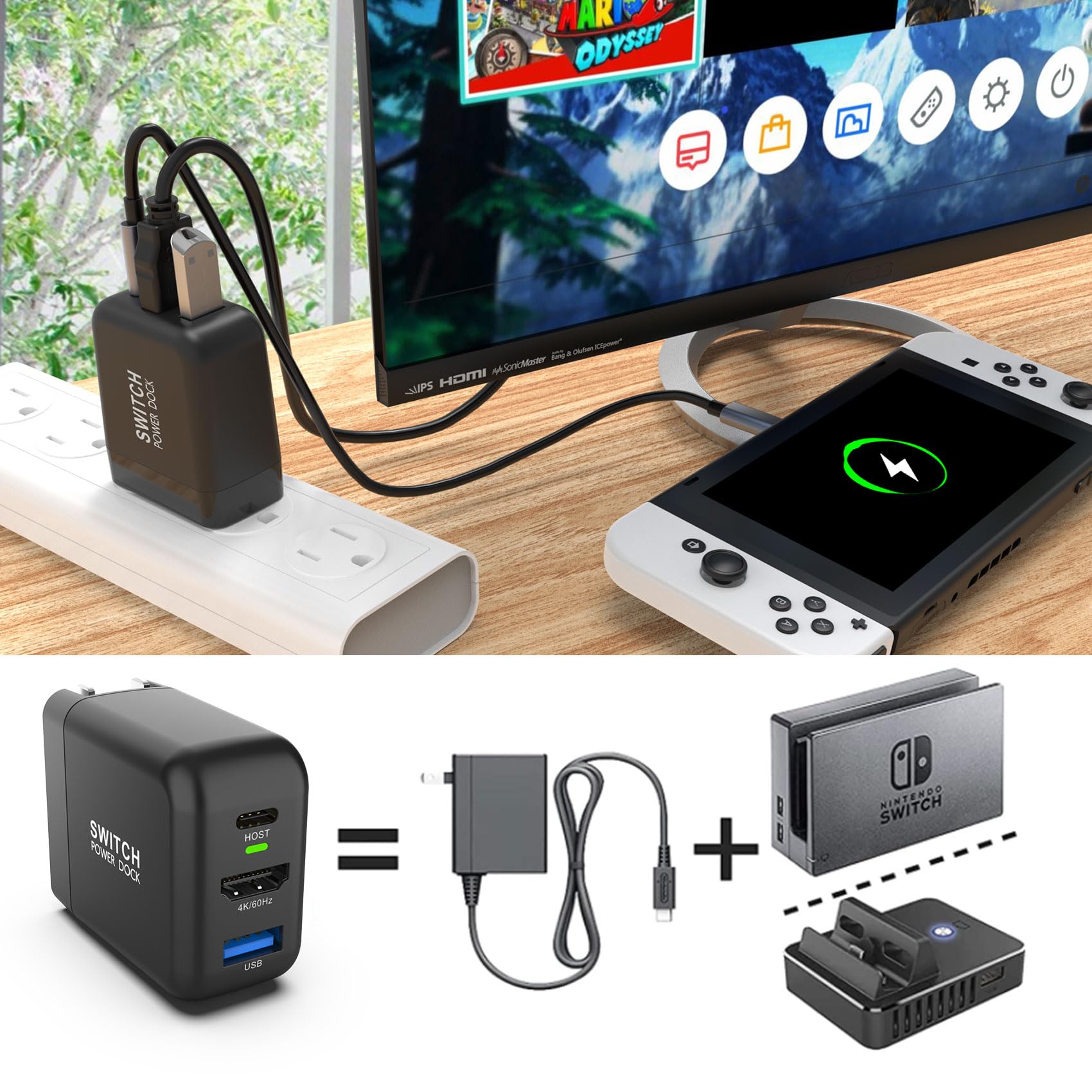 Mirabox 36W Portable TV Docking Station for Nintendo Switch - 4K@60Hz HDMI, USB 2.0 & PD USB-C Fast Charging Ports - Includes Full-Featured USB-C Cable - Perfect for Gaming on TV or Travel Charging