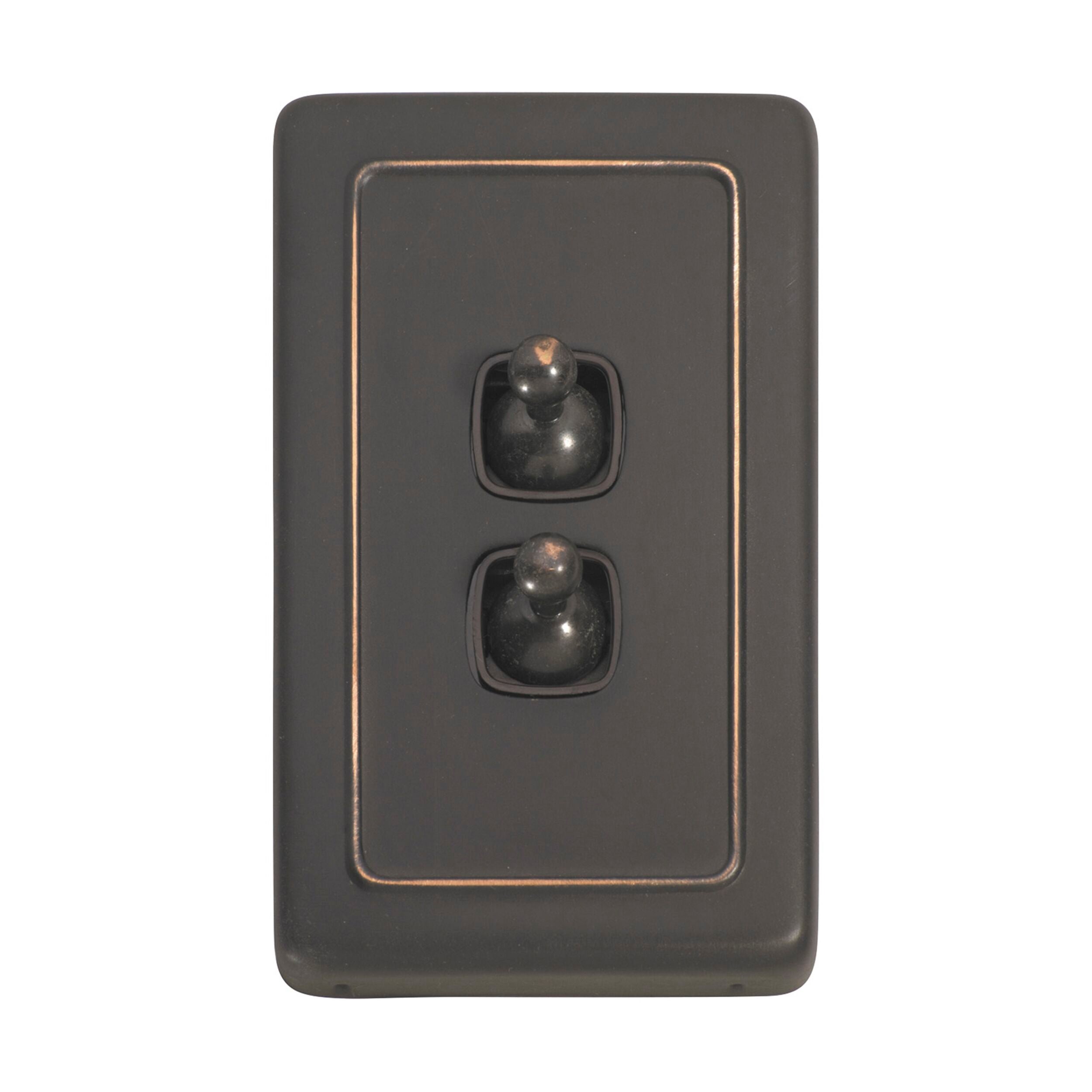 5913 2 Gang Toggle Switch Flat Plate - Antique Copper Finish (H115xW72mm) - Ideal for Home Renovation & Vintage Style Decor