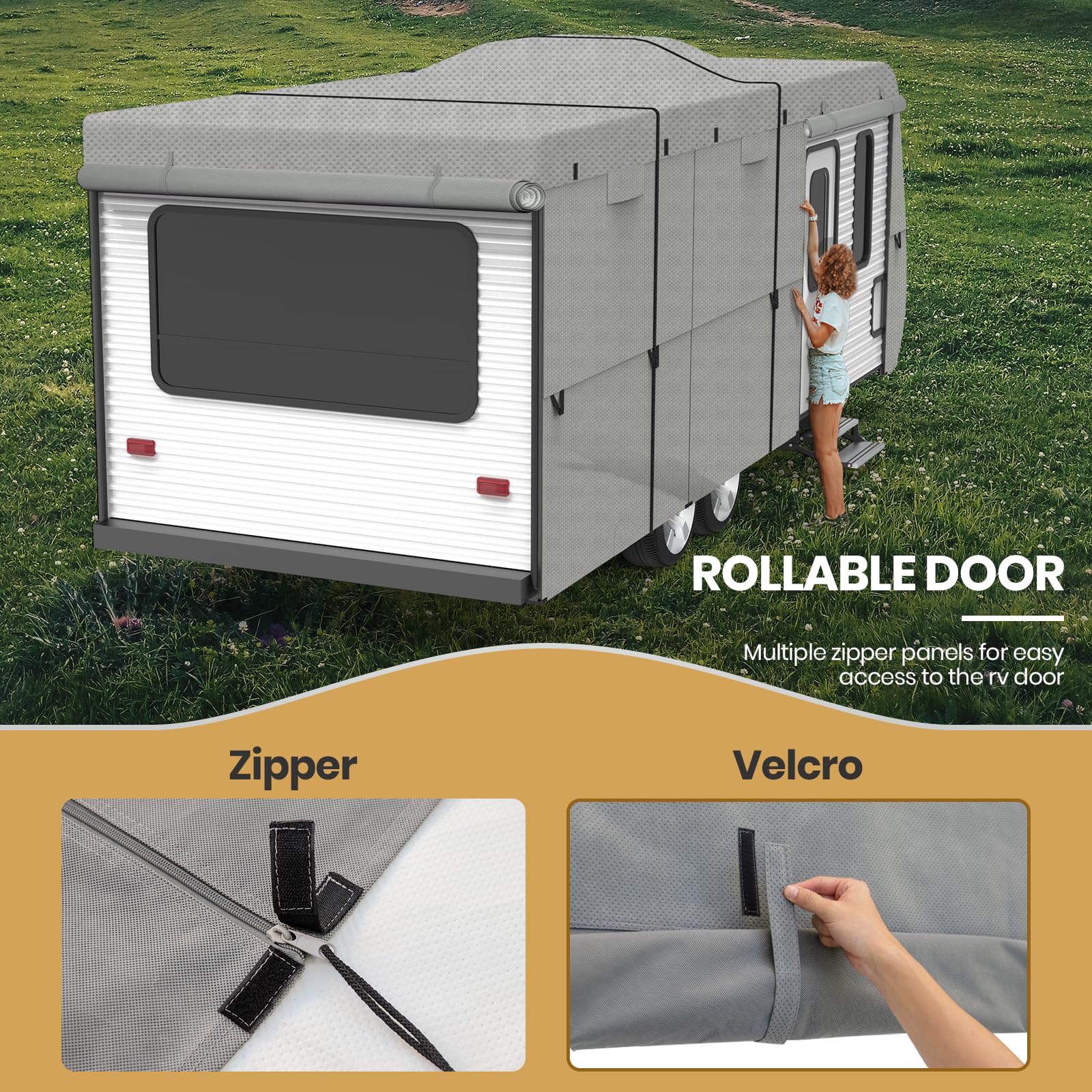 18-20ft RV Cover - Windproof 5-Layer Camper Cover with Tire Covers | Travel Trailer Protection