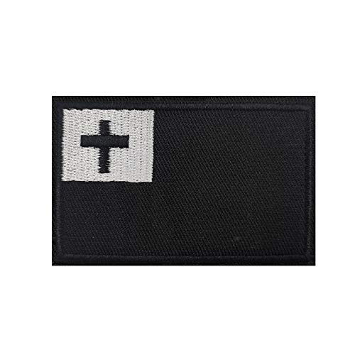 Black & White Christian Flag Embroidered Iron On Patches - Cute Religious Emblem for DIY Clothing, Backpacks & Hats - Perfect for Church Events, Youth Groups & Faith-Based Activities