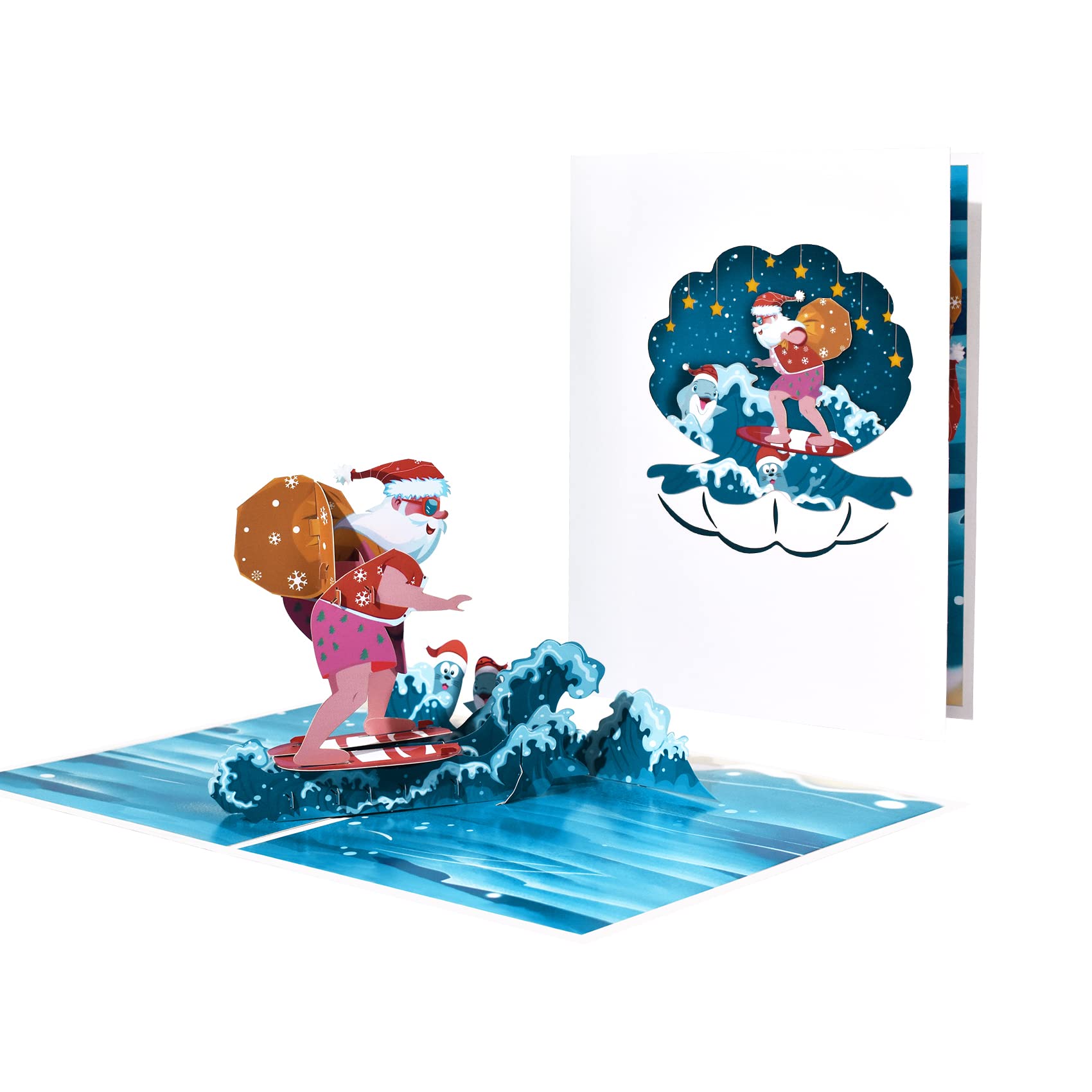 Magic Ants 3D Pop Up Christmas Card - Funny Holiday Greeting Card for Birthday, New Year & Winter (Surfing Santa Design) | Perfect for Kids, Family & Friends Festive Celebrations