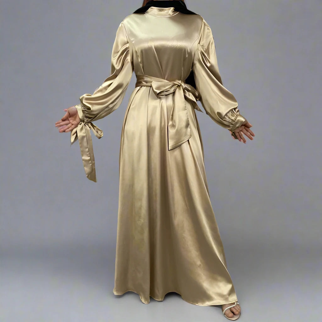 Elegant Satin Abaya Dress for Muslim Women - Modest Islamic Prayer Dress for Eid, Ramadan & Special Occasions