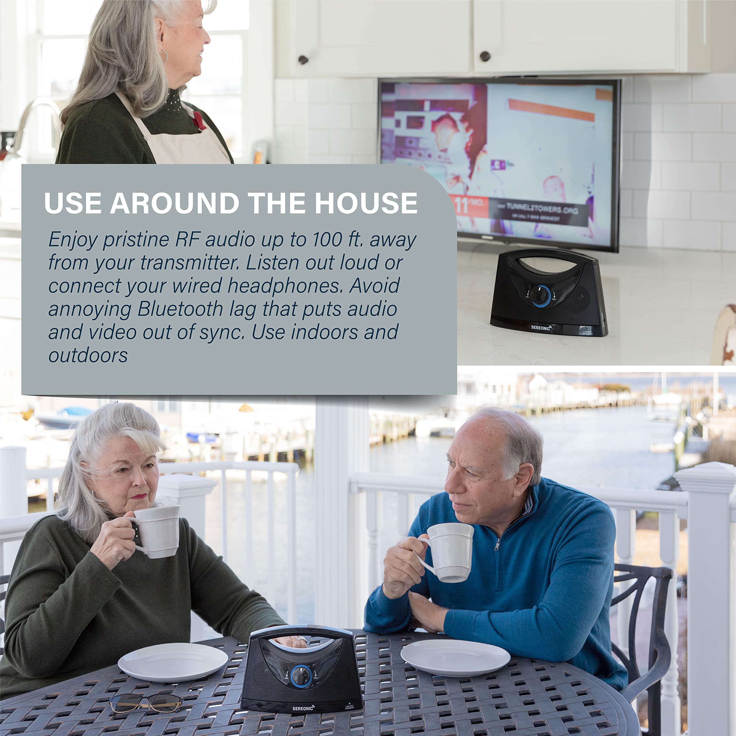 Portable Wireless TV Speakers for Smart TV - Clear Sound for Hearing Impaired & Seniors - 100ft Range - Perfect for Home Theater, Bedroom & Nursing Home TV Watching