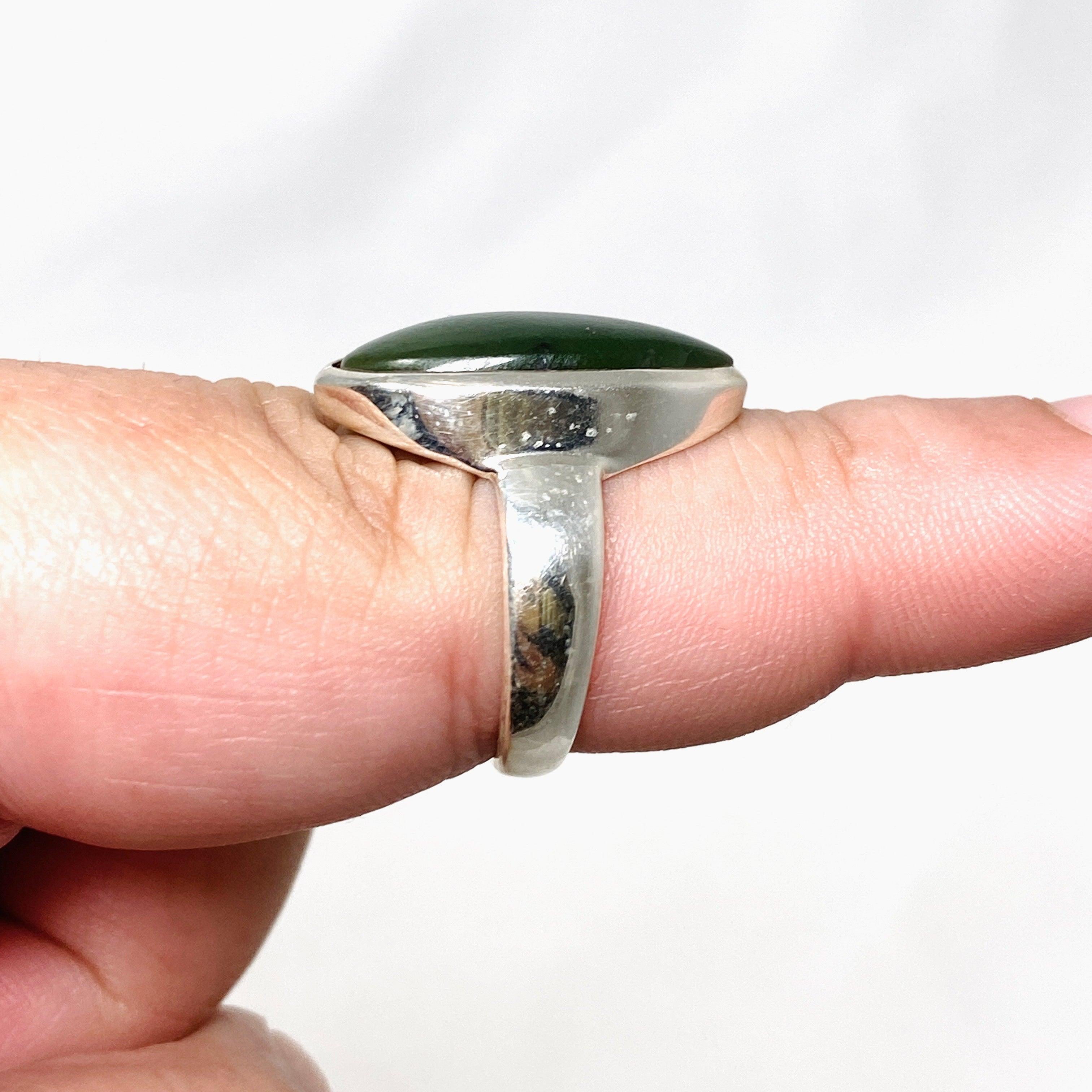 Natural Siberian Jade Nephrite Oval Ring - Size 8, Handcrafted Jewelry for Women - Perfect for Weddings, Anniversaries & Special Occasions