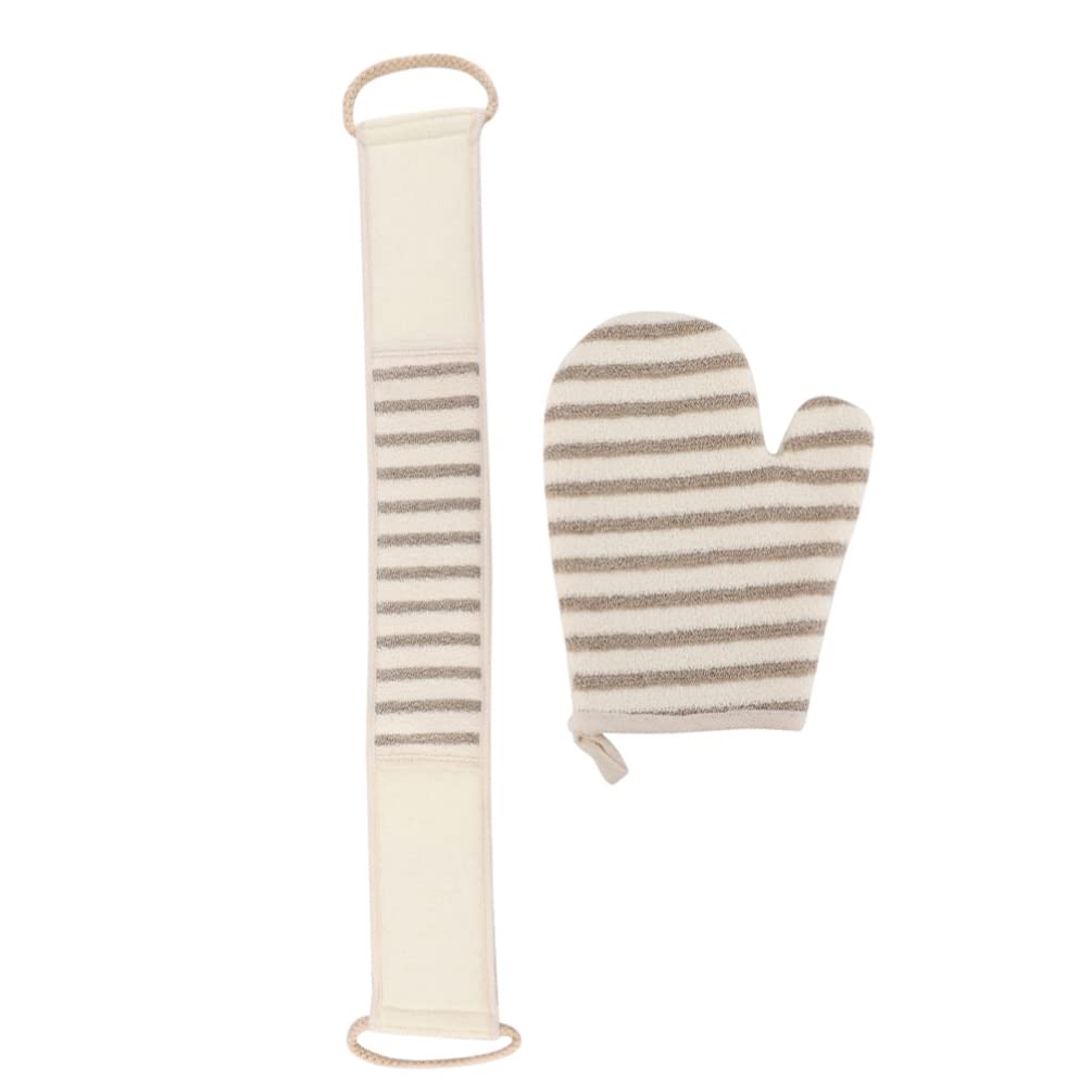 Beaupretty 6-Piece Bath Towel Gloves Set with Exfoliating Mitt, Tiny Straw Hat & Flax Stripes Scrubber - Soft Back Cleaning Kit for Shower, Spa & Body Care