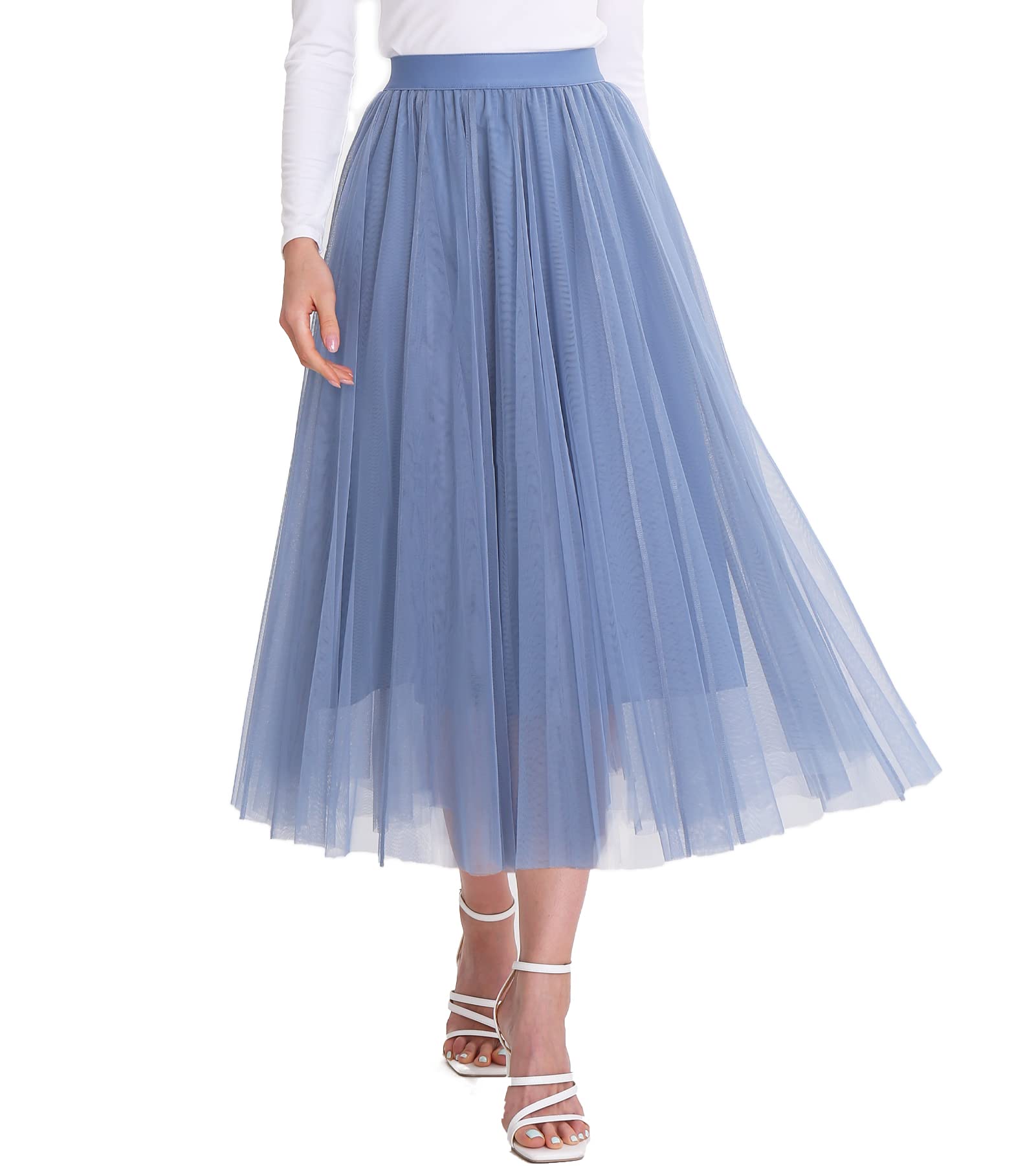 Elegant Women's Tulle Midi Skirt - High Waist Elastic Pleated A-Line Tutu Skirt for Party, Wedding, Prom & Special Occasions | Flowy Mesh Long Skirt for Women & Teens | Perfect for Dances, Photoshoots & Formal Events